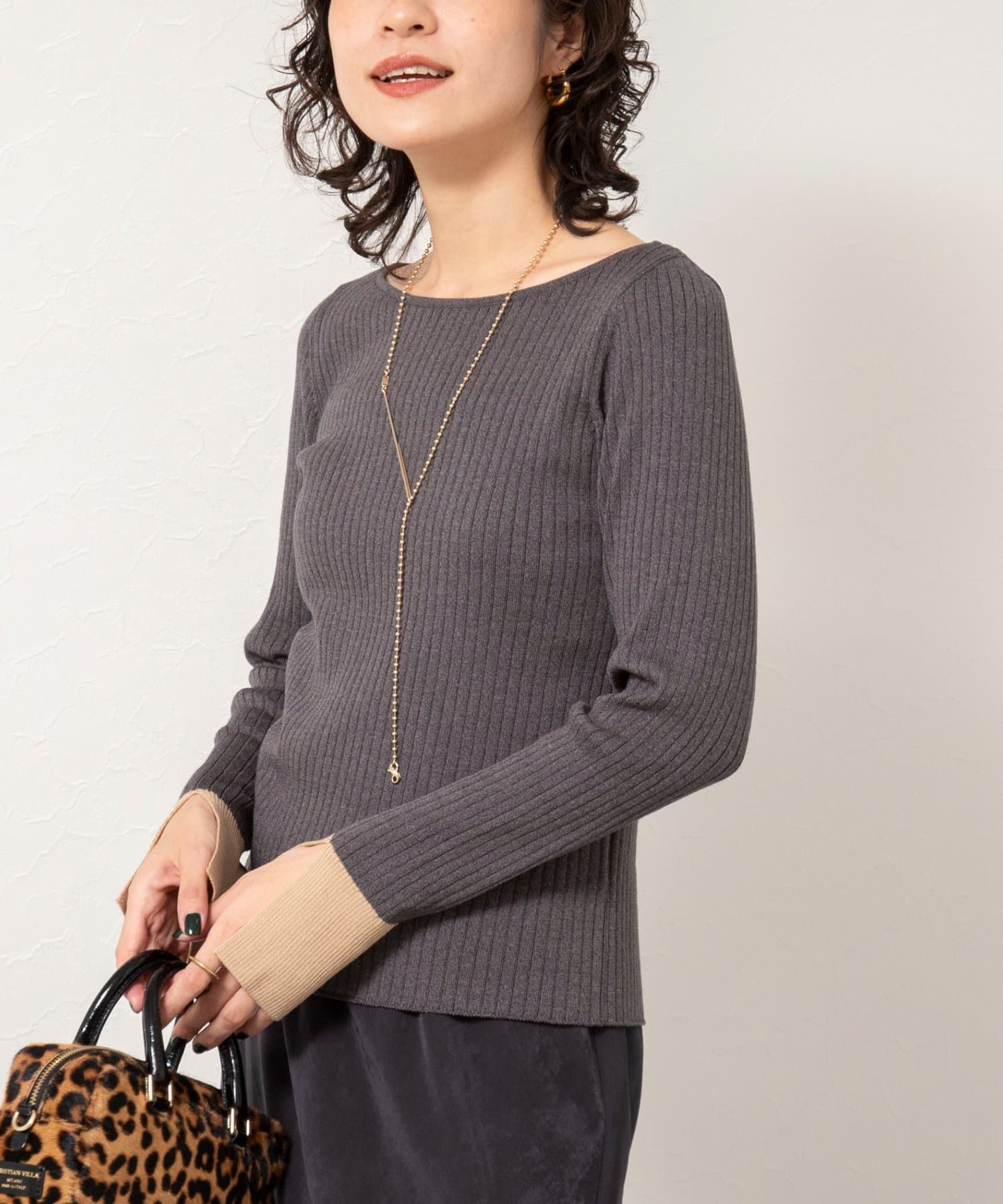 NOLLEY'S(ノーリーズ) 《手洗い可能》ウール混ワイドリブ袖口配色プルオーバー