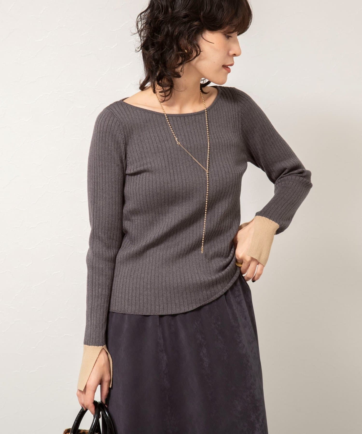 NOLLEY'S(ノーリーズ) 《手洗い可能》ウール混ワイドリブ袖口配色プルオーバー