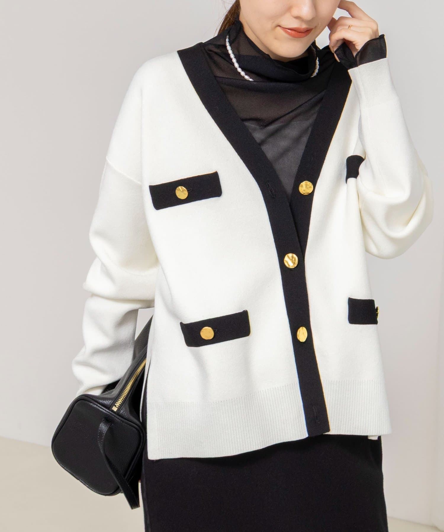 NOLLEY'S(ノーリーズ) 《手洗い可能》スムース配色Vネックカーディガン