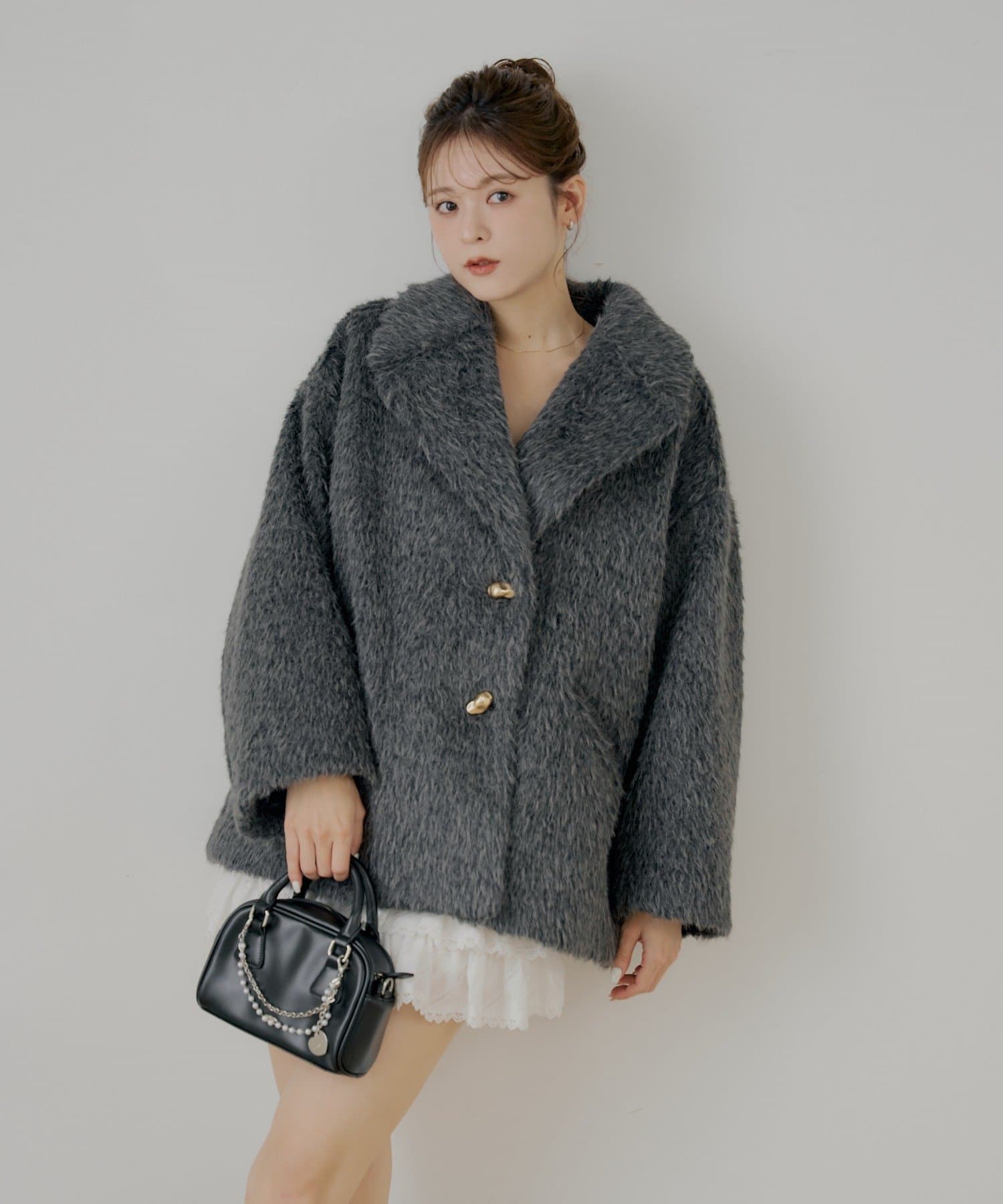 Chico(チコ) 金ボタンシャギーミディジャケットコート