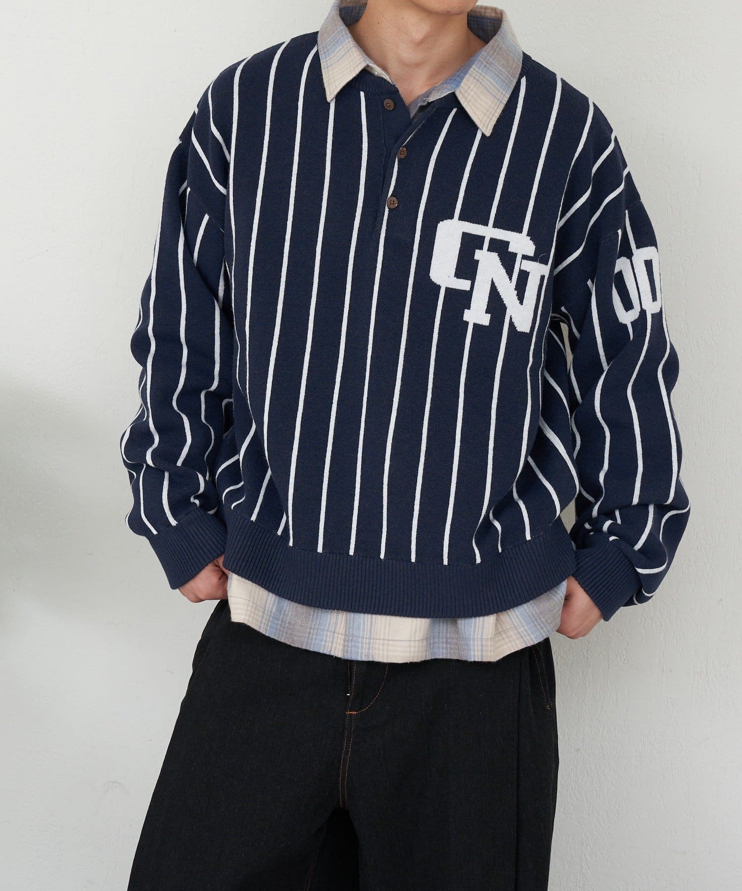 CIAOPANIC(チャオパニック) ストライプベースボールスウェットライクニット