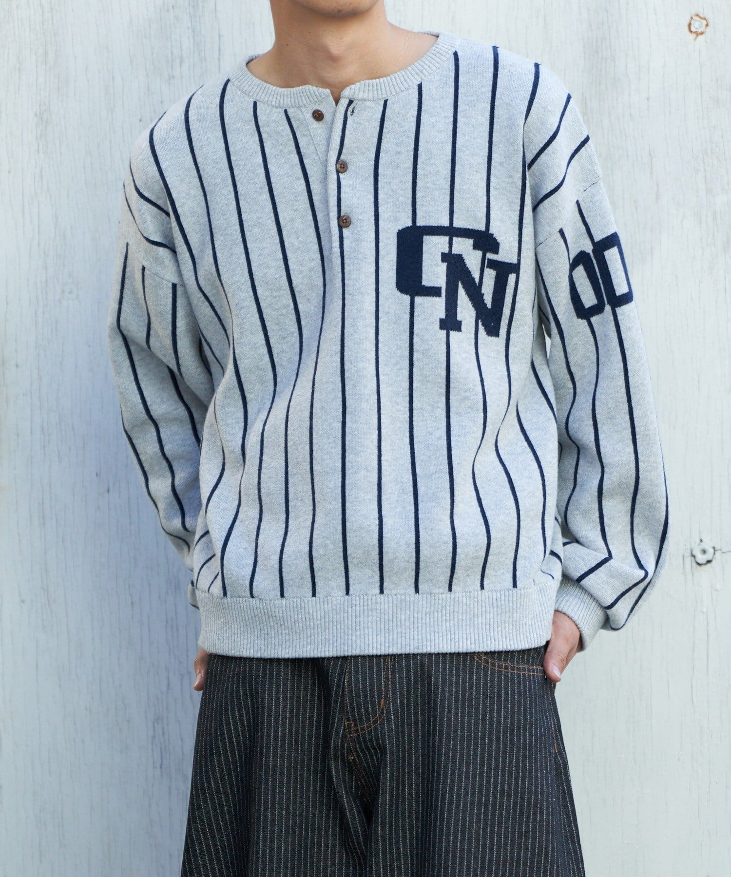 CIAOPANIC(チャオパニック) ストライプベースボールスウェットライクニット