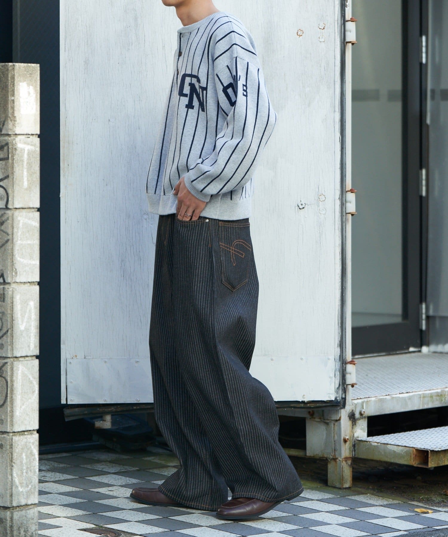 CIAOPANIC(チャオパニック) ストライプベースボールスウェットライクニット