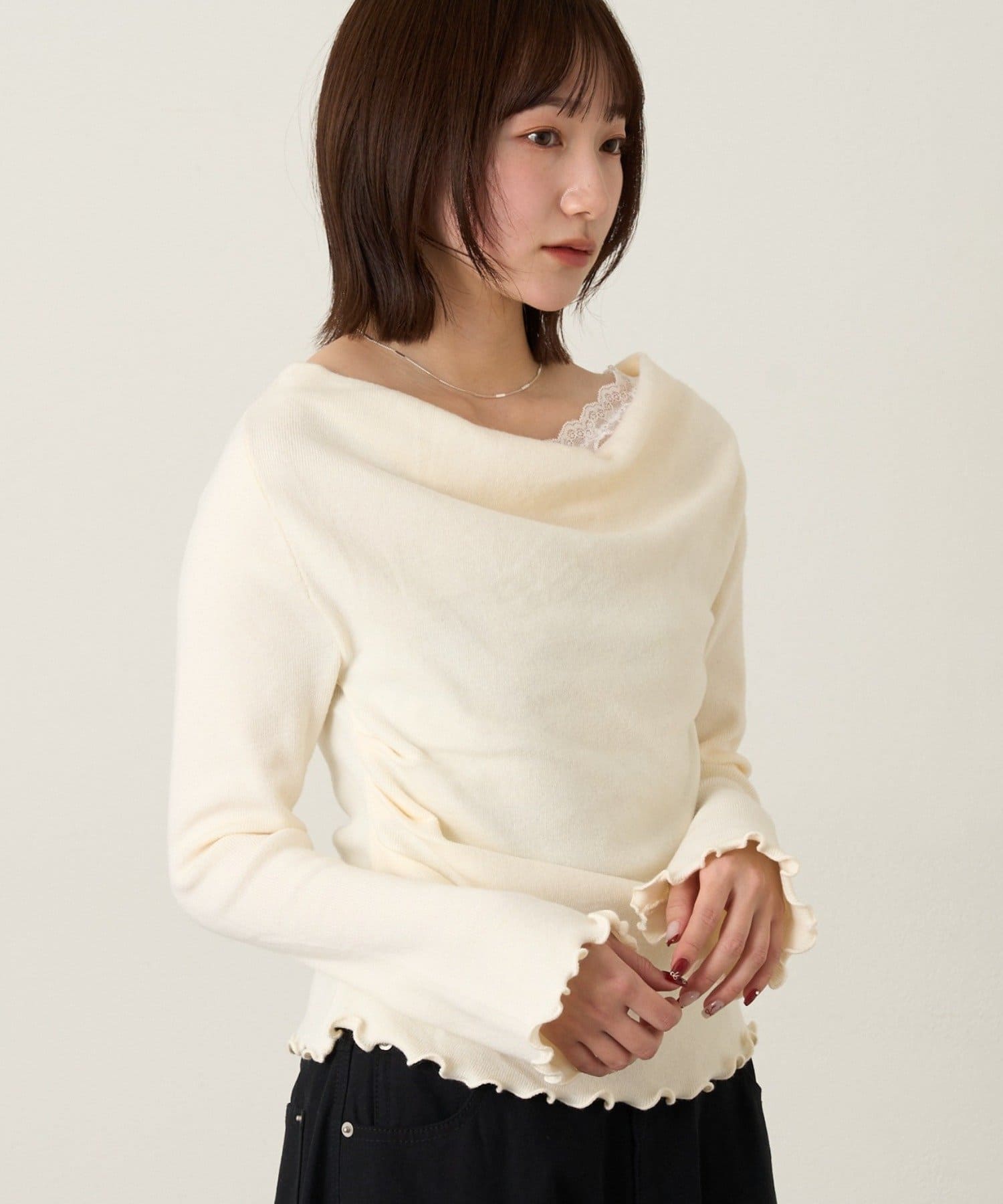 mline(エムライン) [mline]レースオフショルニット
