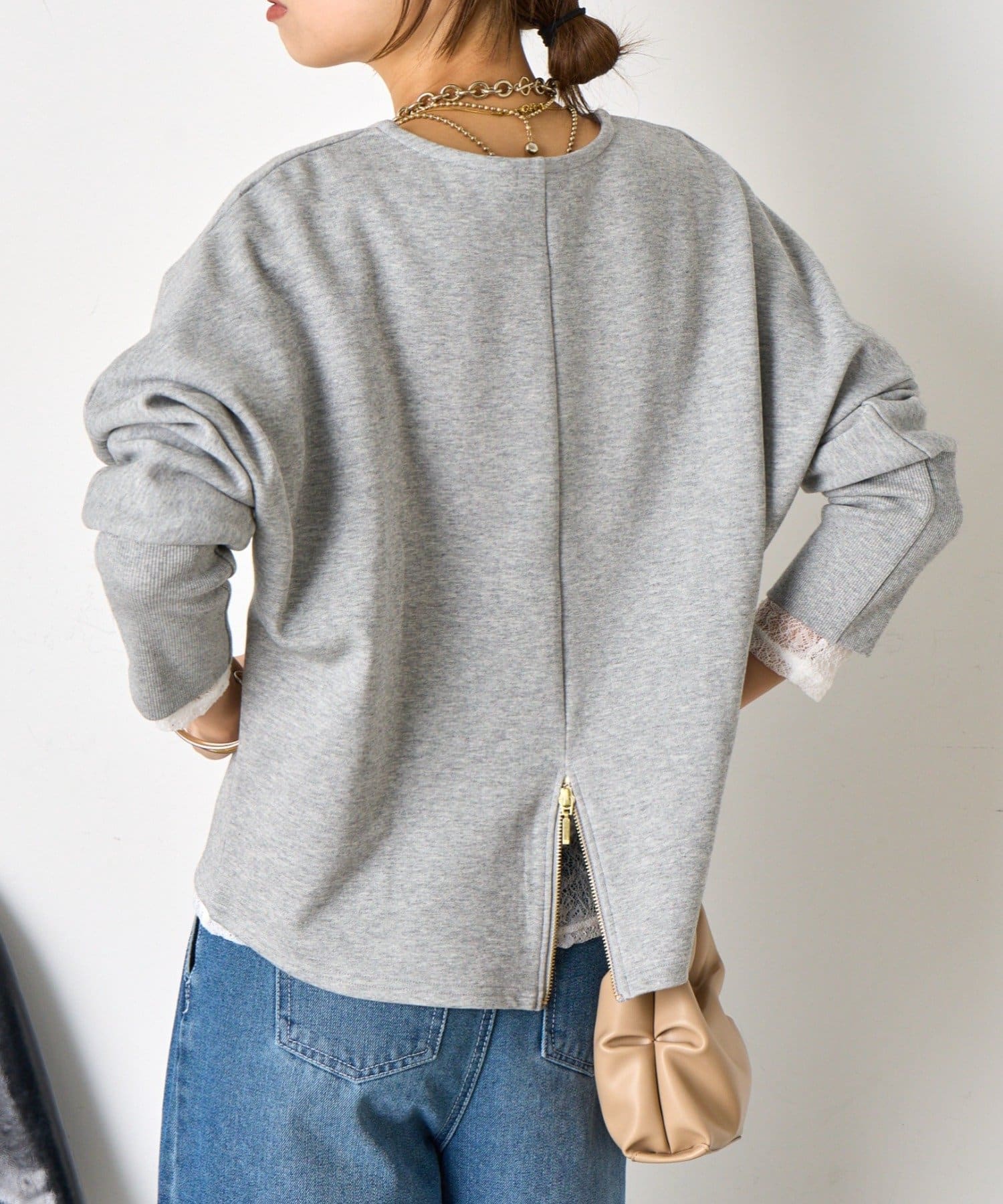 Jena　espace merveilleux(ジェナ　エスパスメルヴェイユ) 【後ろ姿で差をつける】ドルマンバックジッププルオーバー