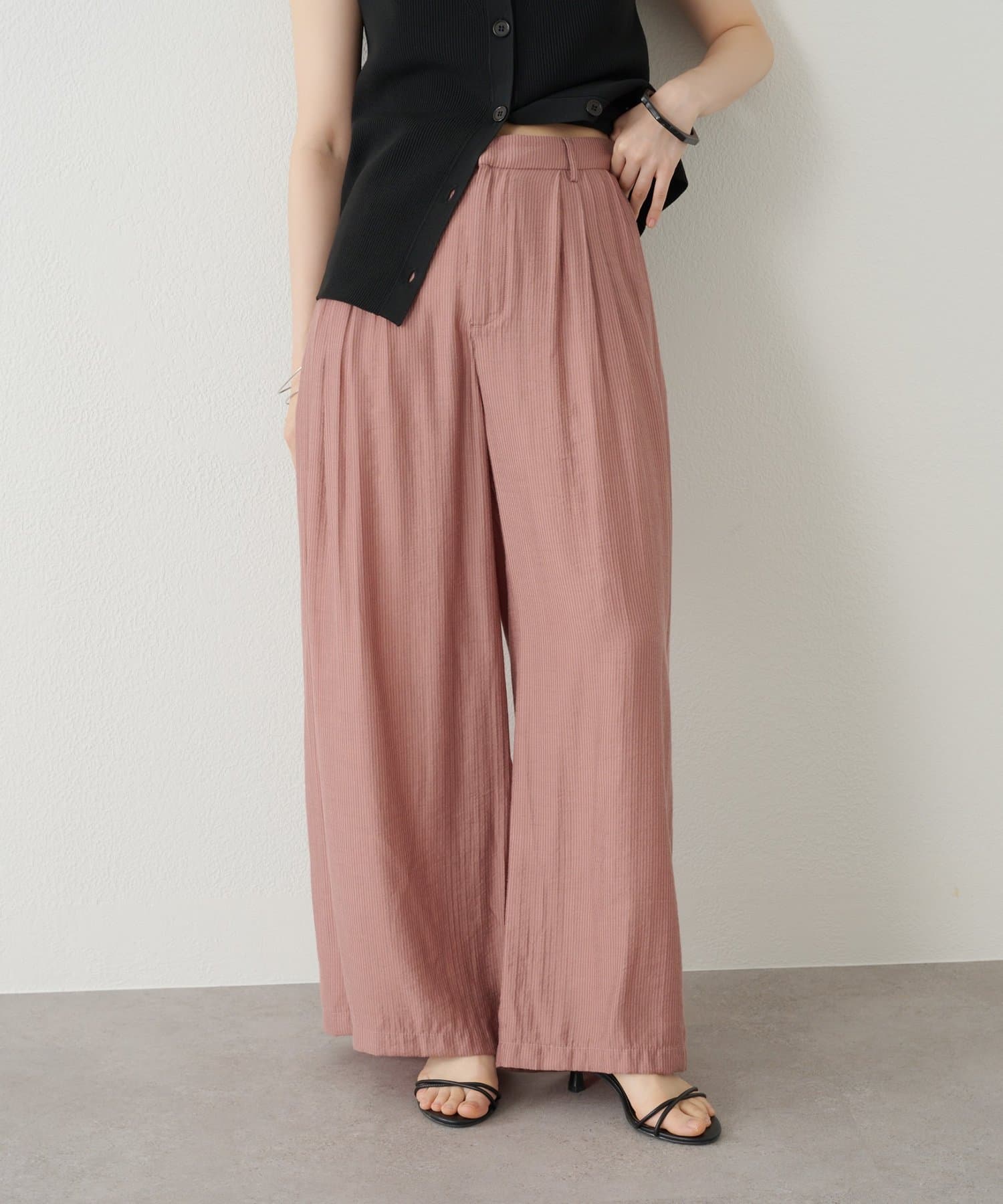 OUTLET(アウトレット) 【Omekashi】ストライプタックパンツ