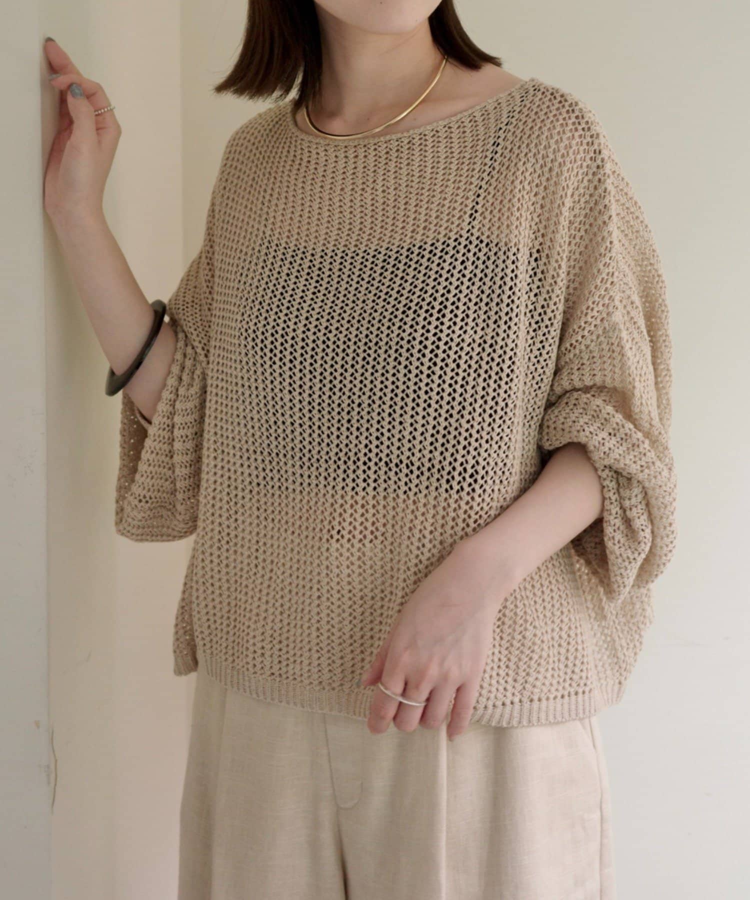 OUTLET(アウトレット) 【Omekashi】メッシュワイドニットプルオーバー