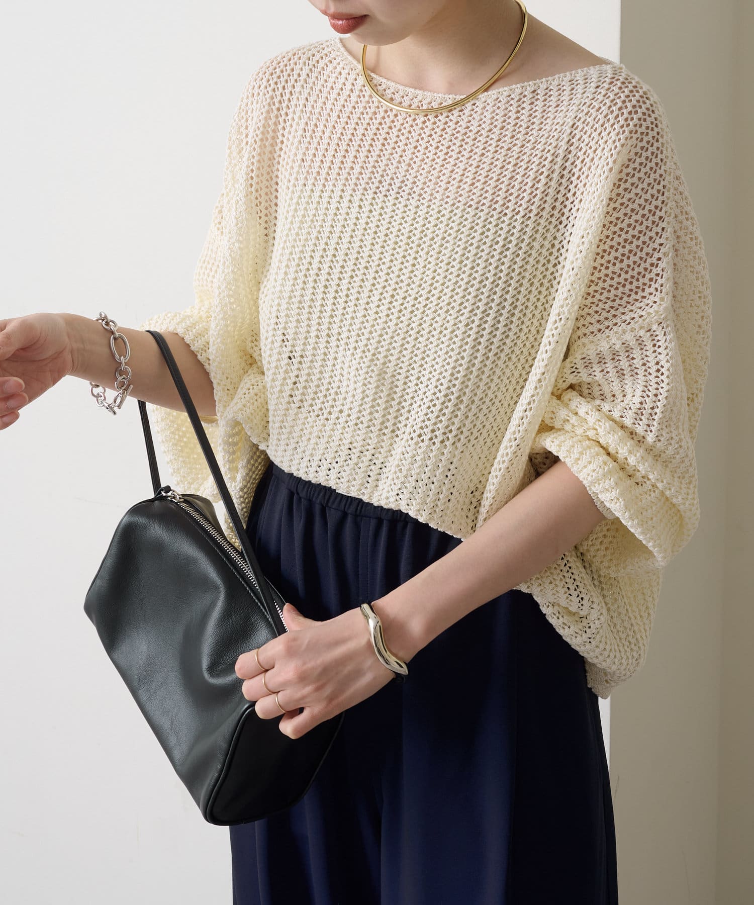 OUTLET(アウトレット) 【Omekashi】メッシュワイドニットプルオーバー