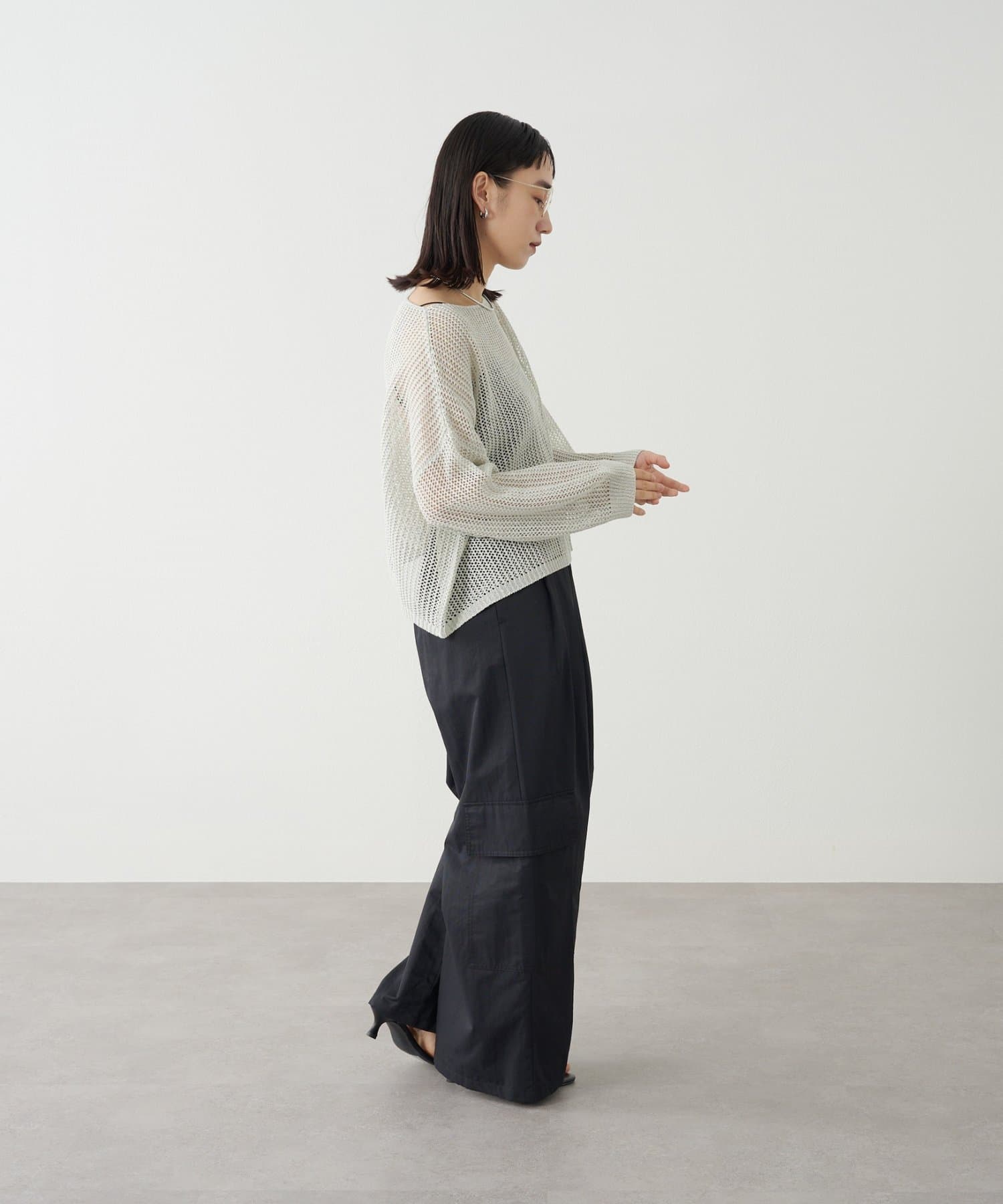 OUTLET(アウトレット) 【Omekashi】メッシュワイドニットプルオーバー