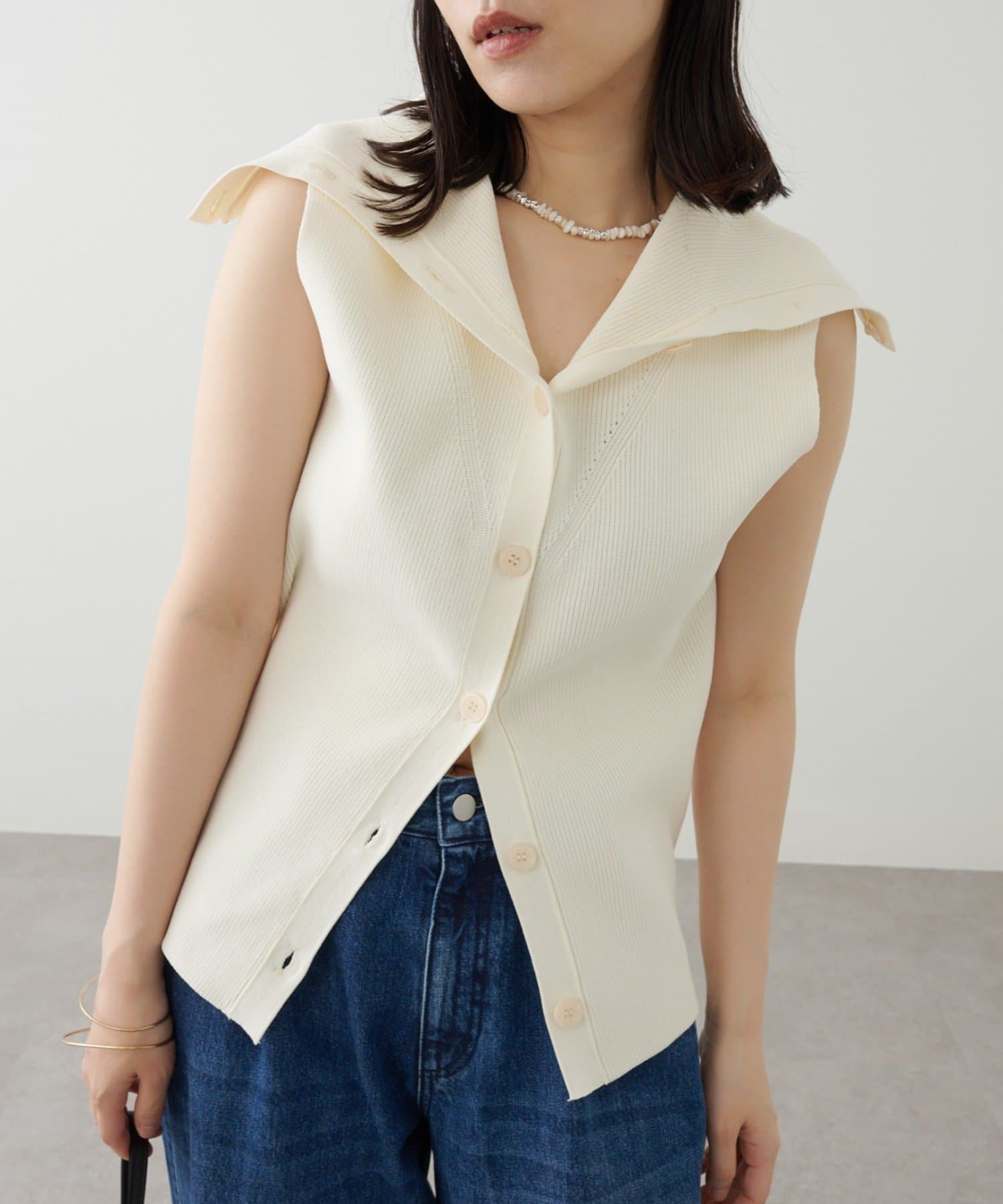 OUTLET(アウトレット) 【Omekashi】オフショルカラーニットベスト