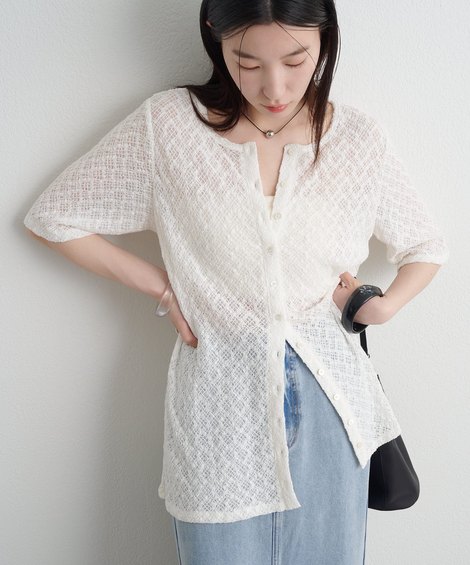 OUTLET(アウトレット) 【Omekashi】ストレッチレース2WAYカーディガン