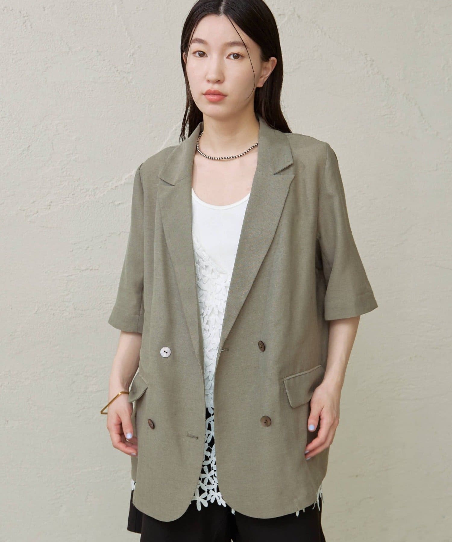 OUTLET(アウトレット) 【Omekashi】シアーメッシュ5分袖ジャケット