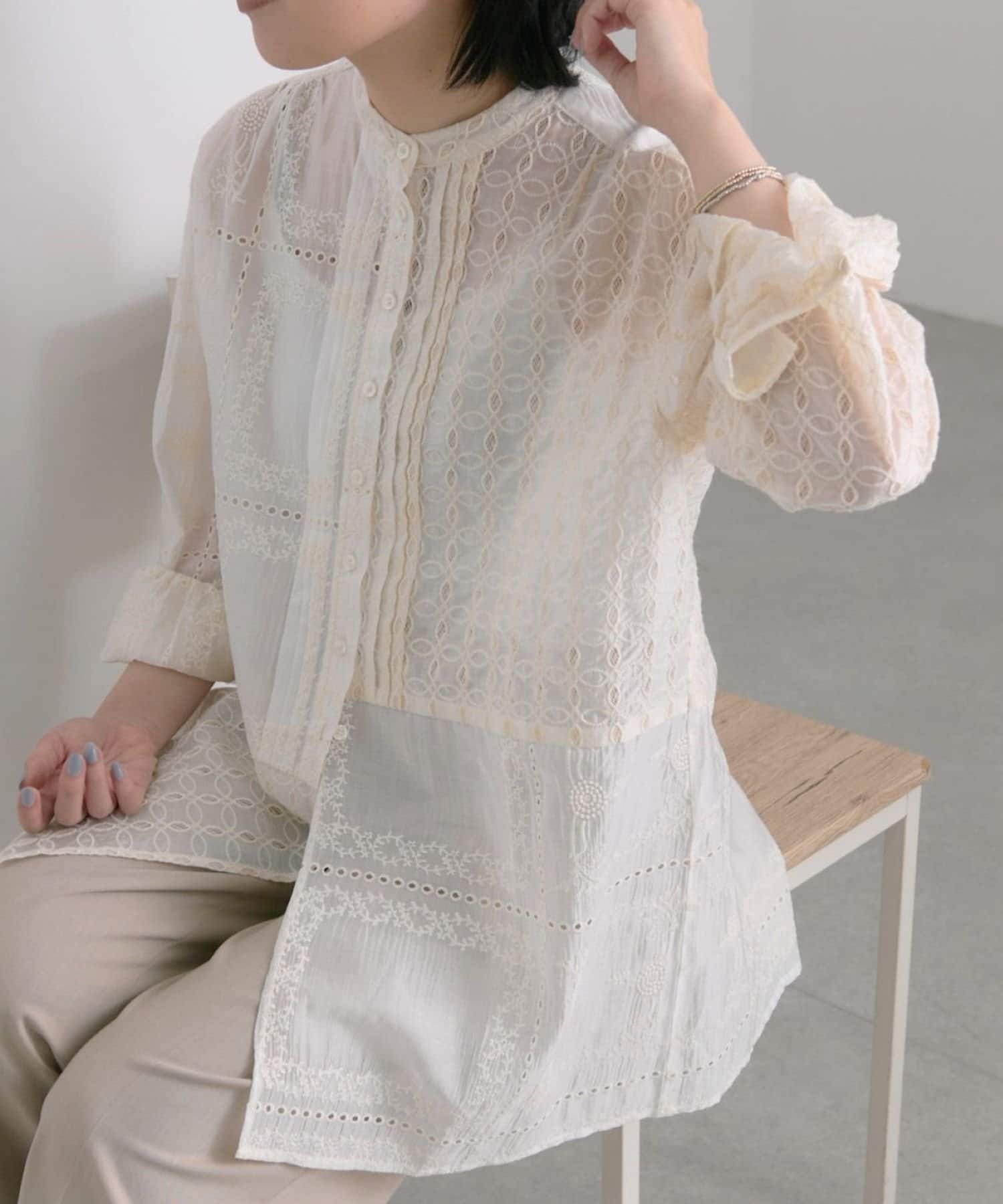 OUTLET(アウトレット) 【ear PAPILLONNER】レース切替ブラウス