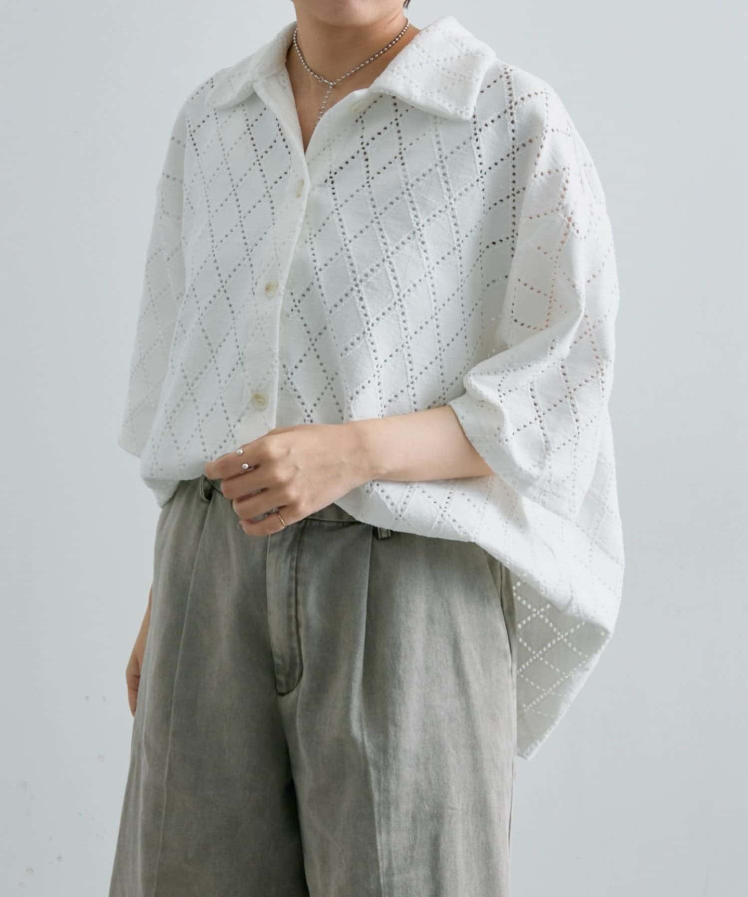 OUTLET(アウトレット) 【ear PAPILLONNER】アーガイルレースシャツ