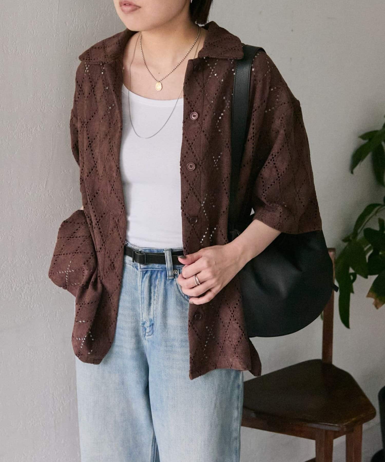 OUTLET(アウトレット) 【ear PAPILLONNER】アーガイルレースシャツ