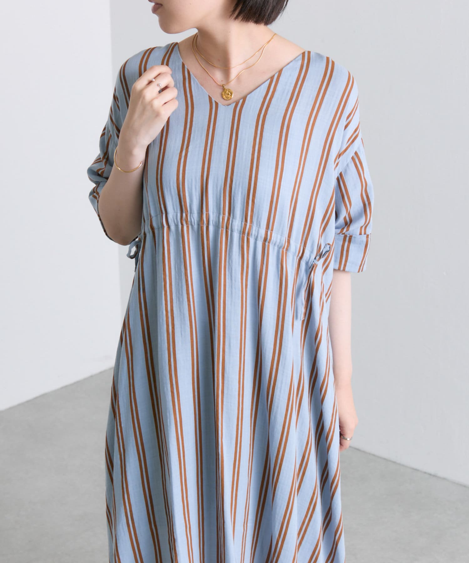 OUTLET(アウトレット) 【ear PAPILLONNER】フロントドロストストライプワンピース