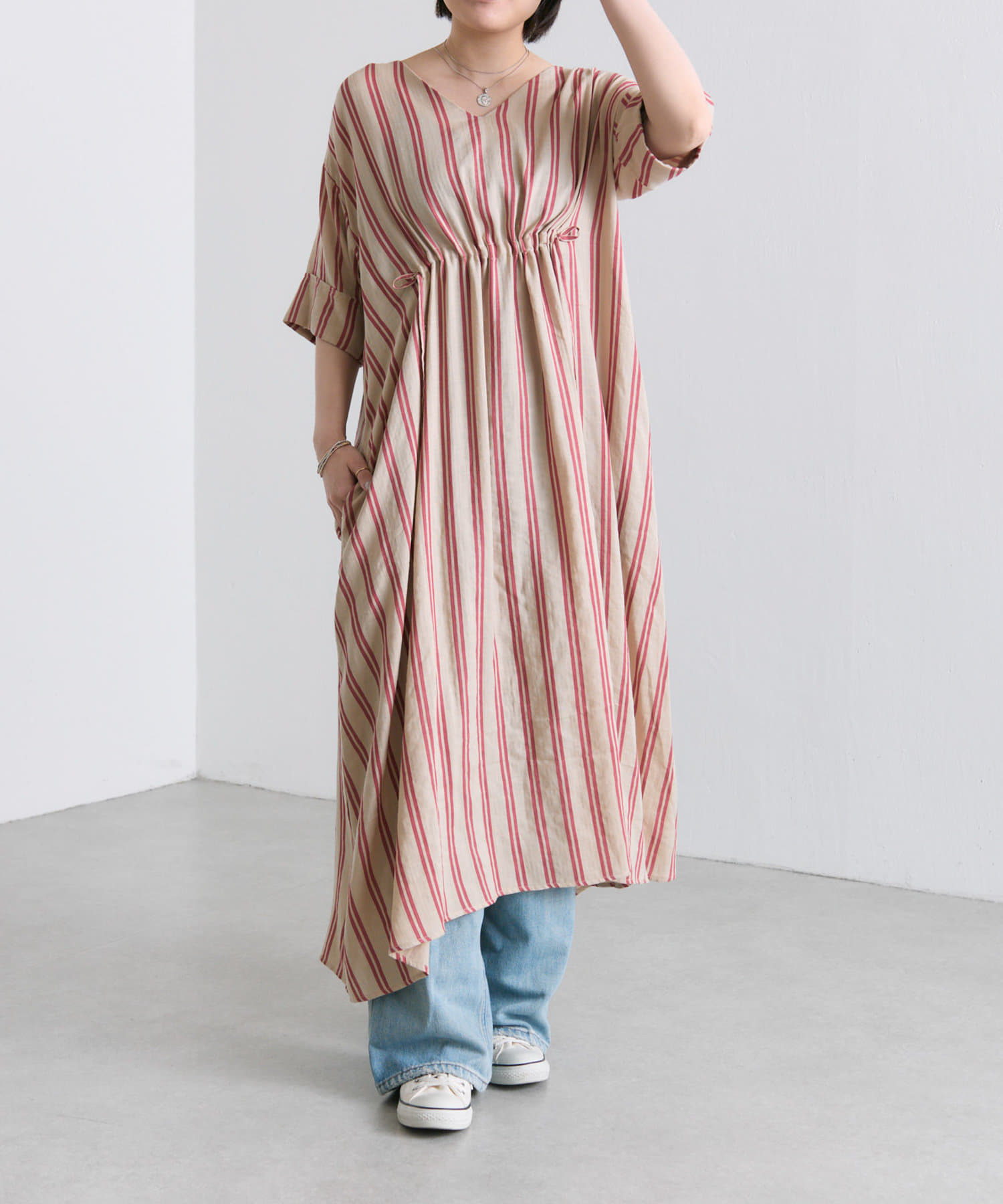 OUTLET(アウトレット) 【ear PAPILLONNER】フロントドロストストライプワンピース