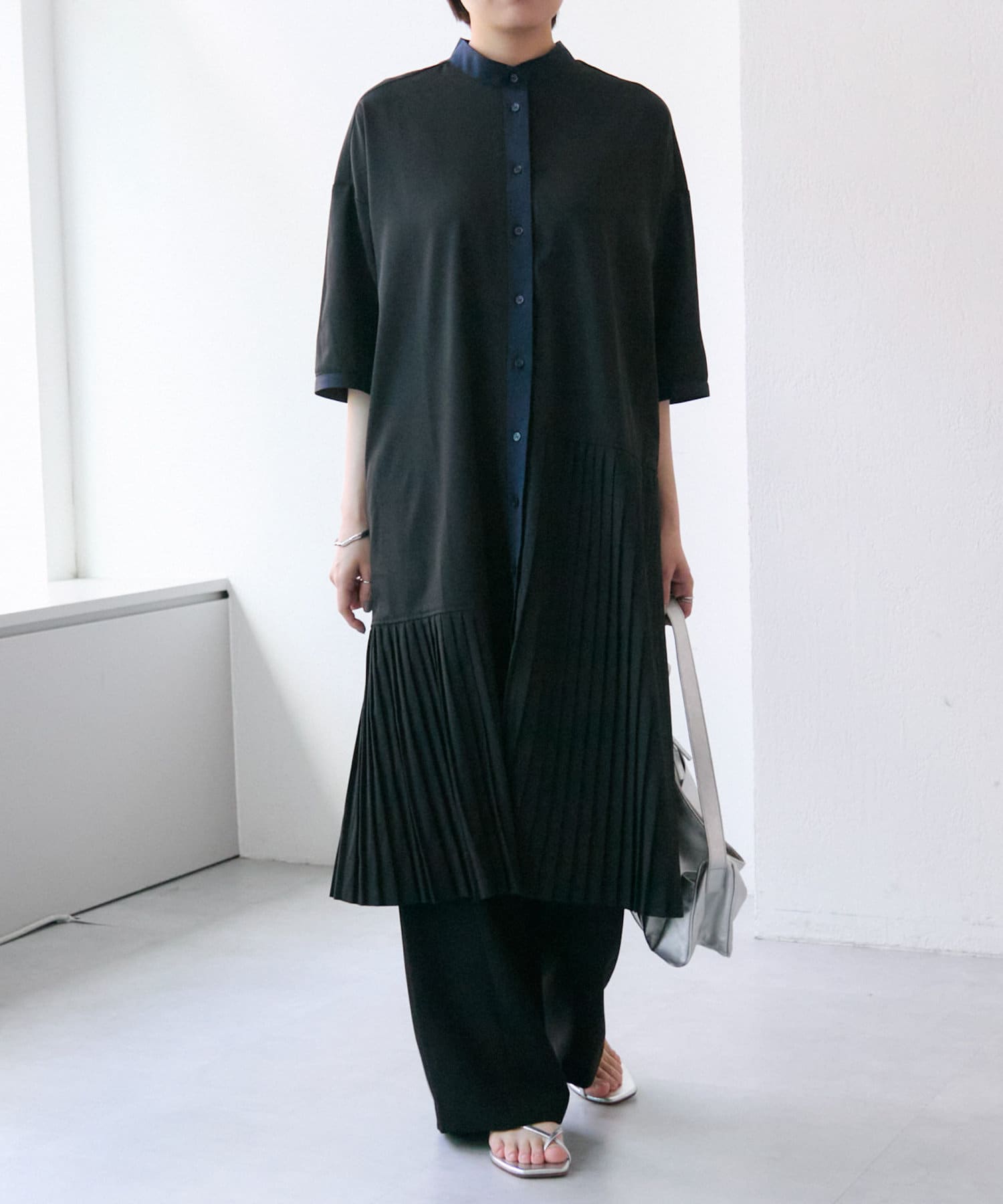 OUTLET(アウトレット) 【ear PAPILLONNER】半袖ランダムアンダープリーツワンピース