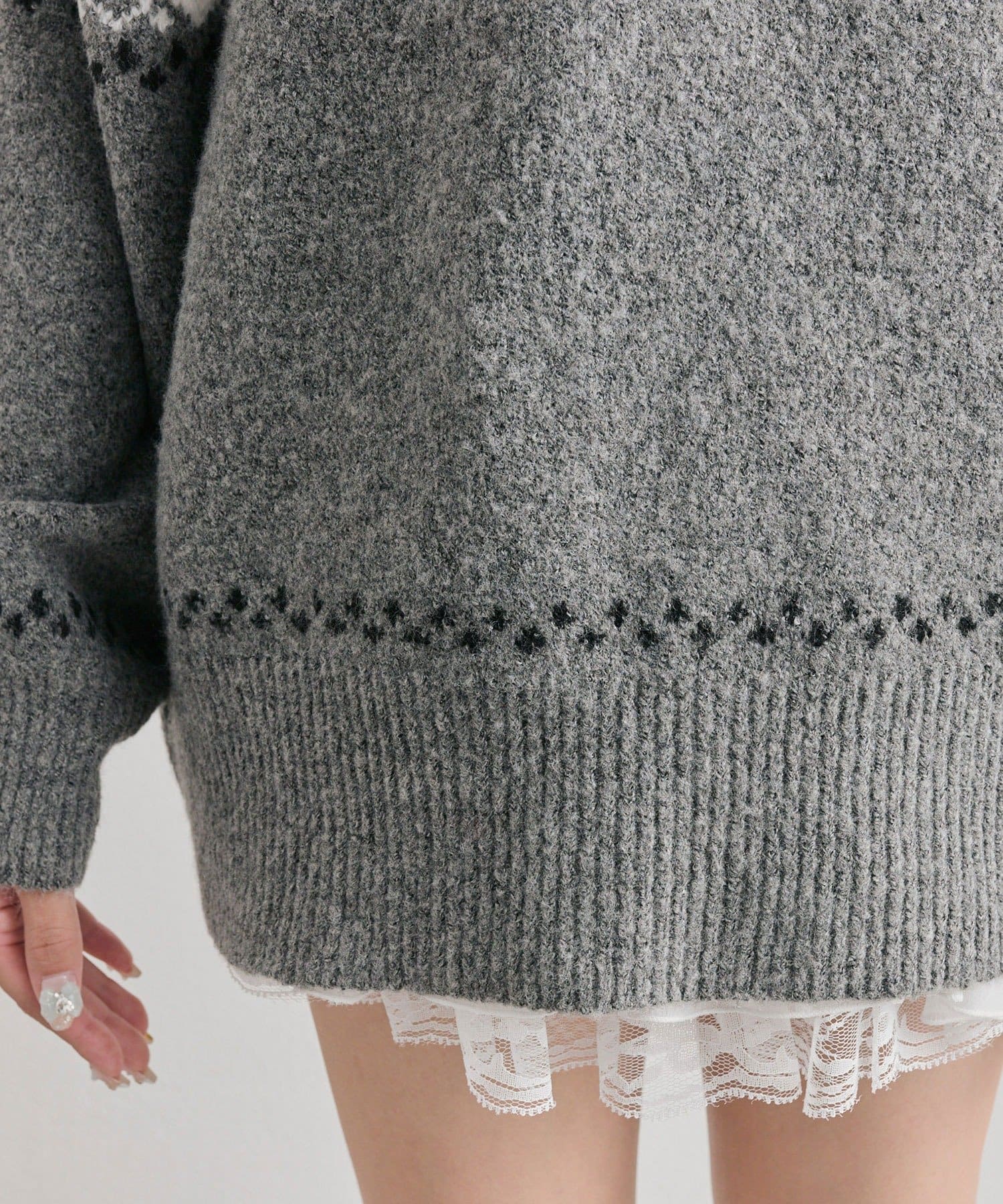 OLIVE des OLIVE(オリーブ デ オリーブ) ジャガードフードニット