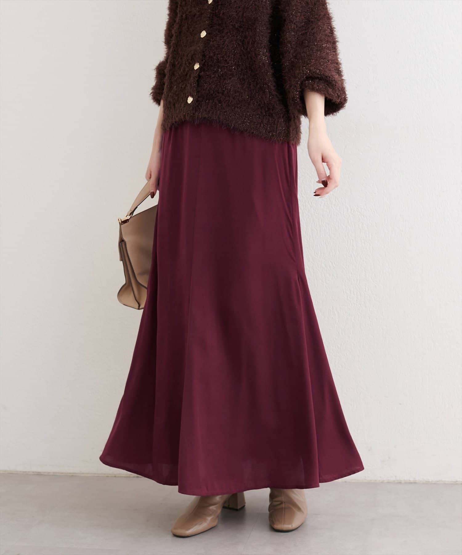 natural couture(ナチュラルクチュール) リボンベルト付きサテンスカート