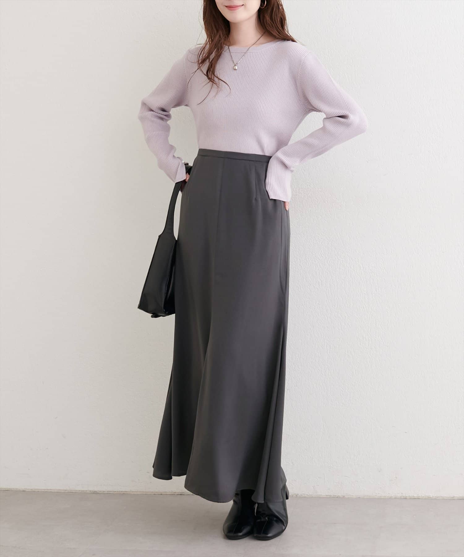 natural couture(ナチュラルクチュール) リボンベルト付きサテンスカート