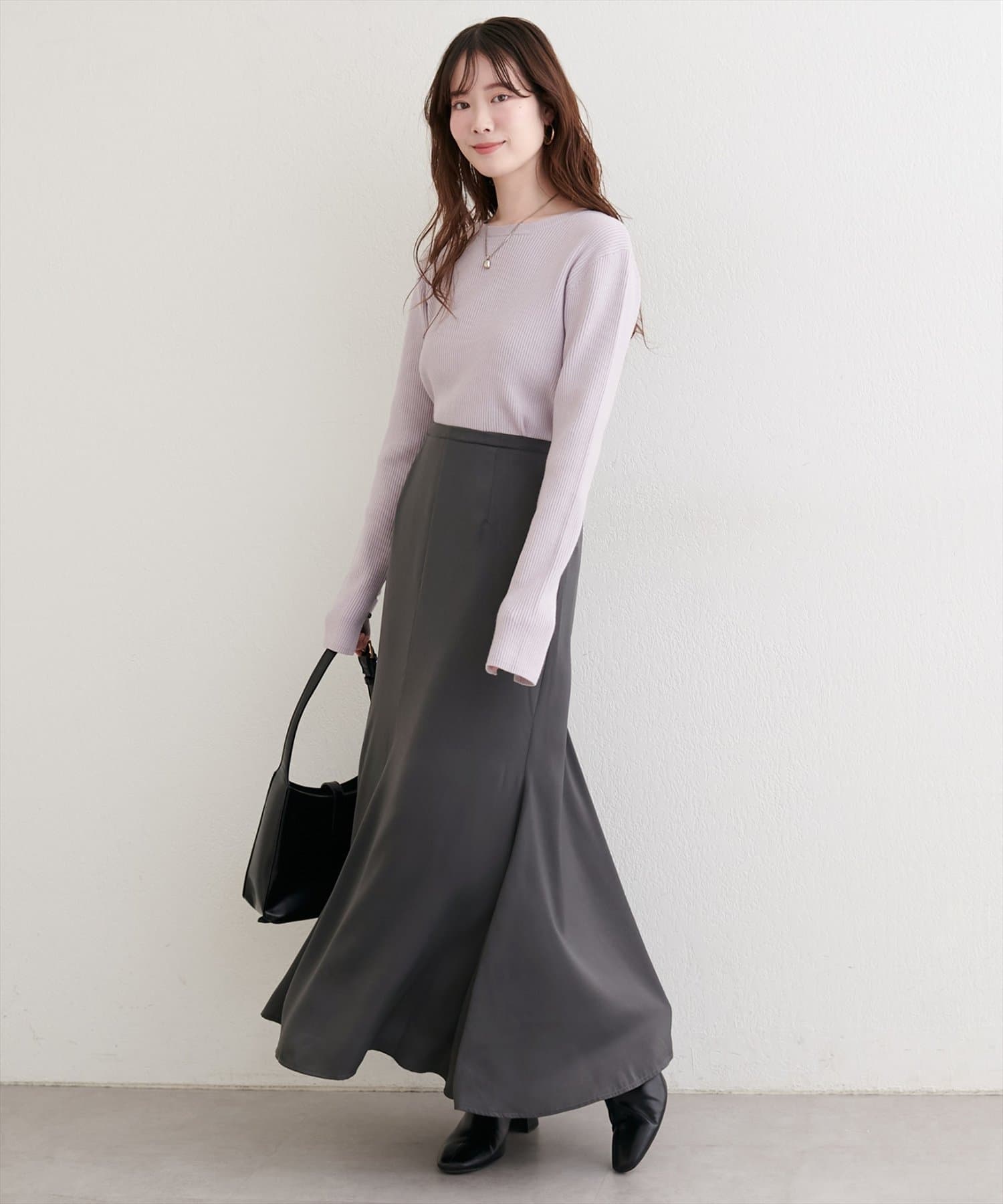 natural couture(ナチュラルクチュール) リボンベルト付きサテンスカート