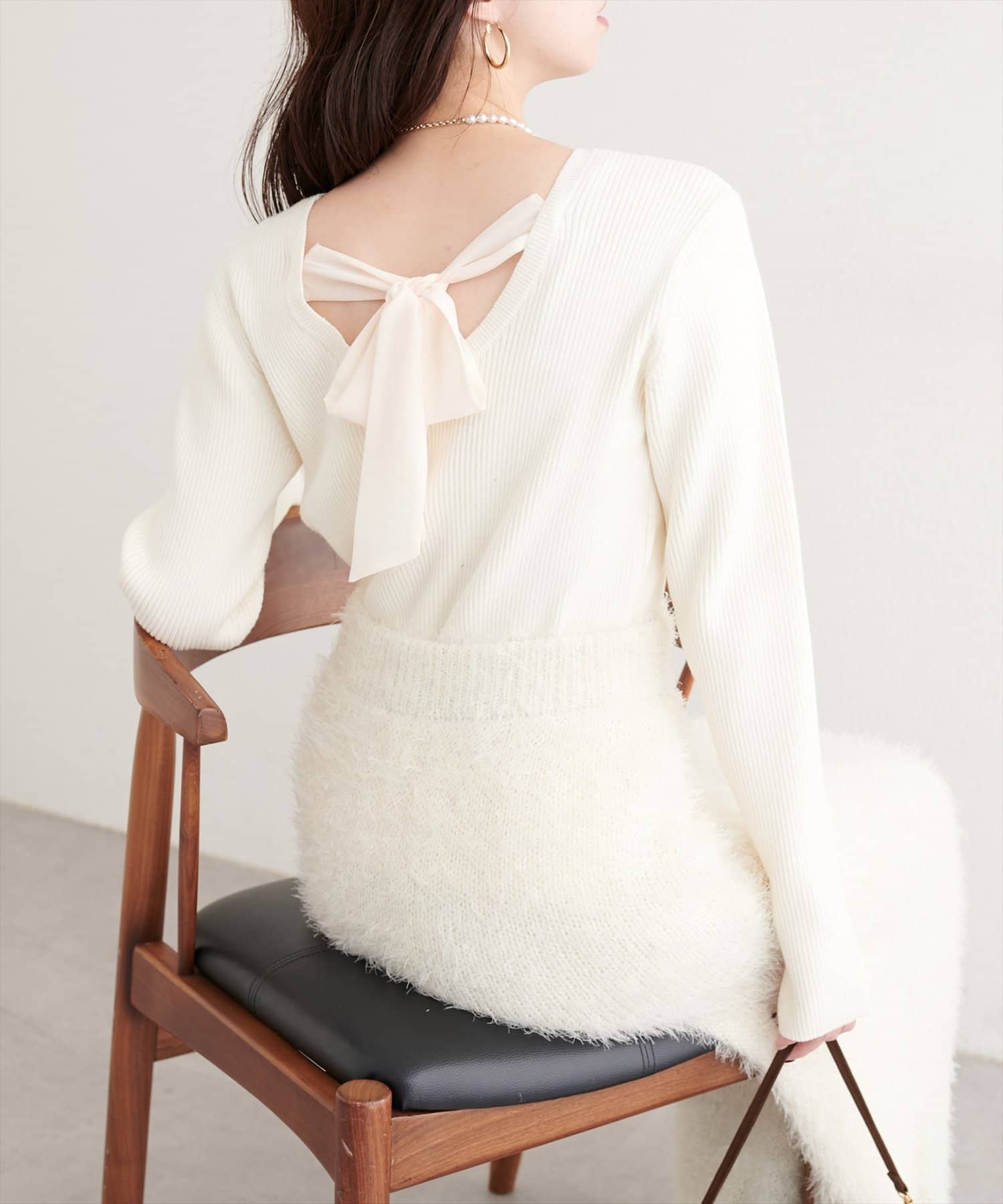 natural couture(ナチュラルクチュール) リボン付きマルチWAＹニット