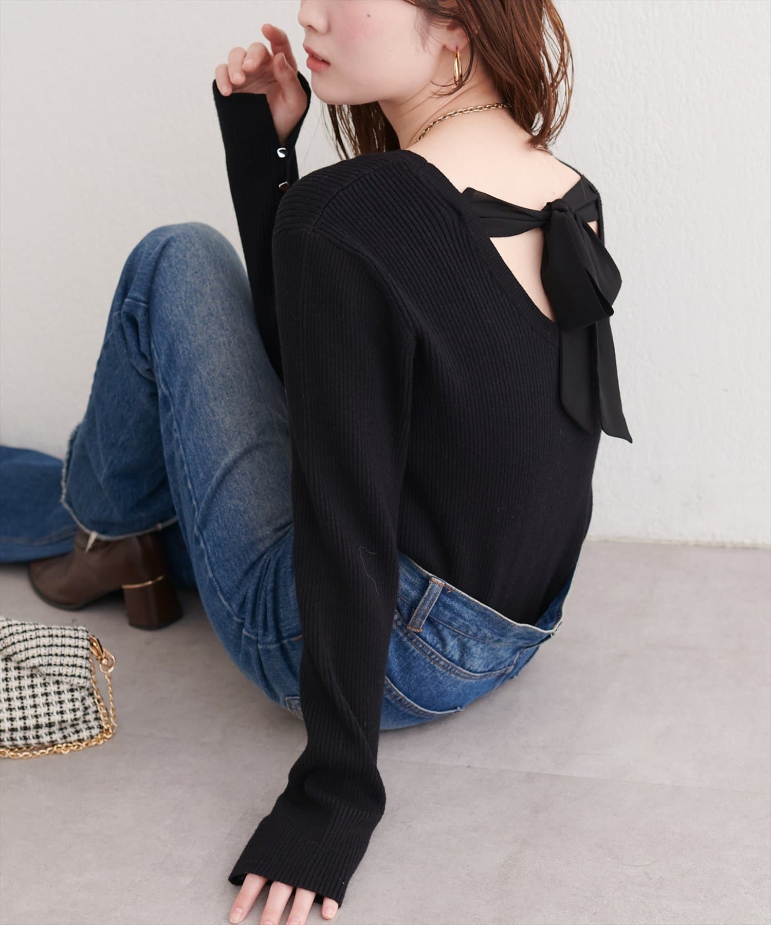 natural couture(ナチュラルクチュール) リボン付きマルチWAＹニット