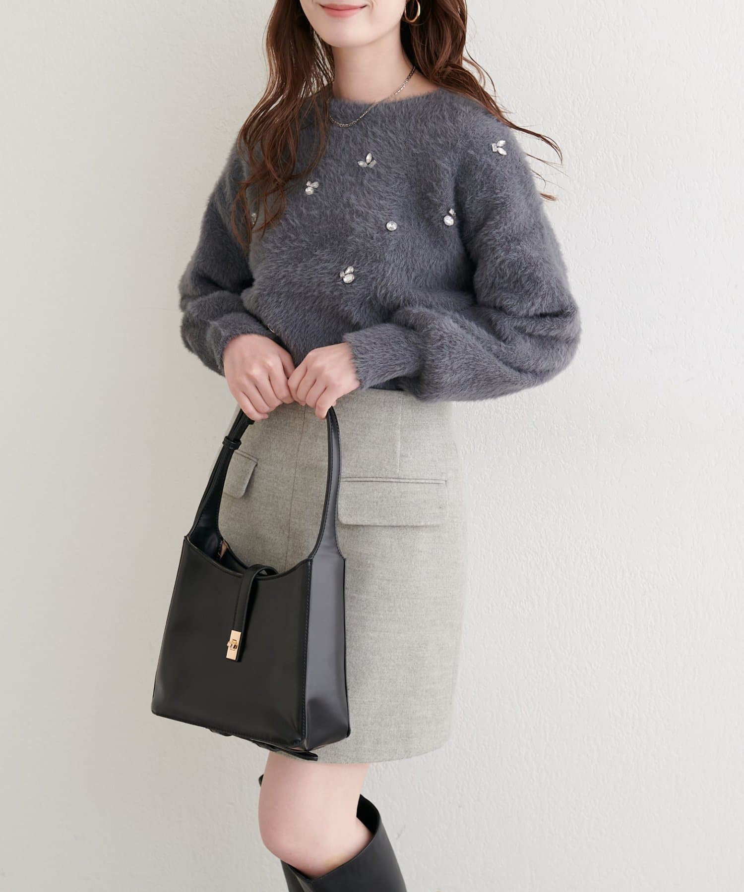 natural couture(ナチュラルクチュール) ふんわりシャギービジューニット