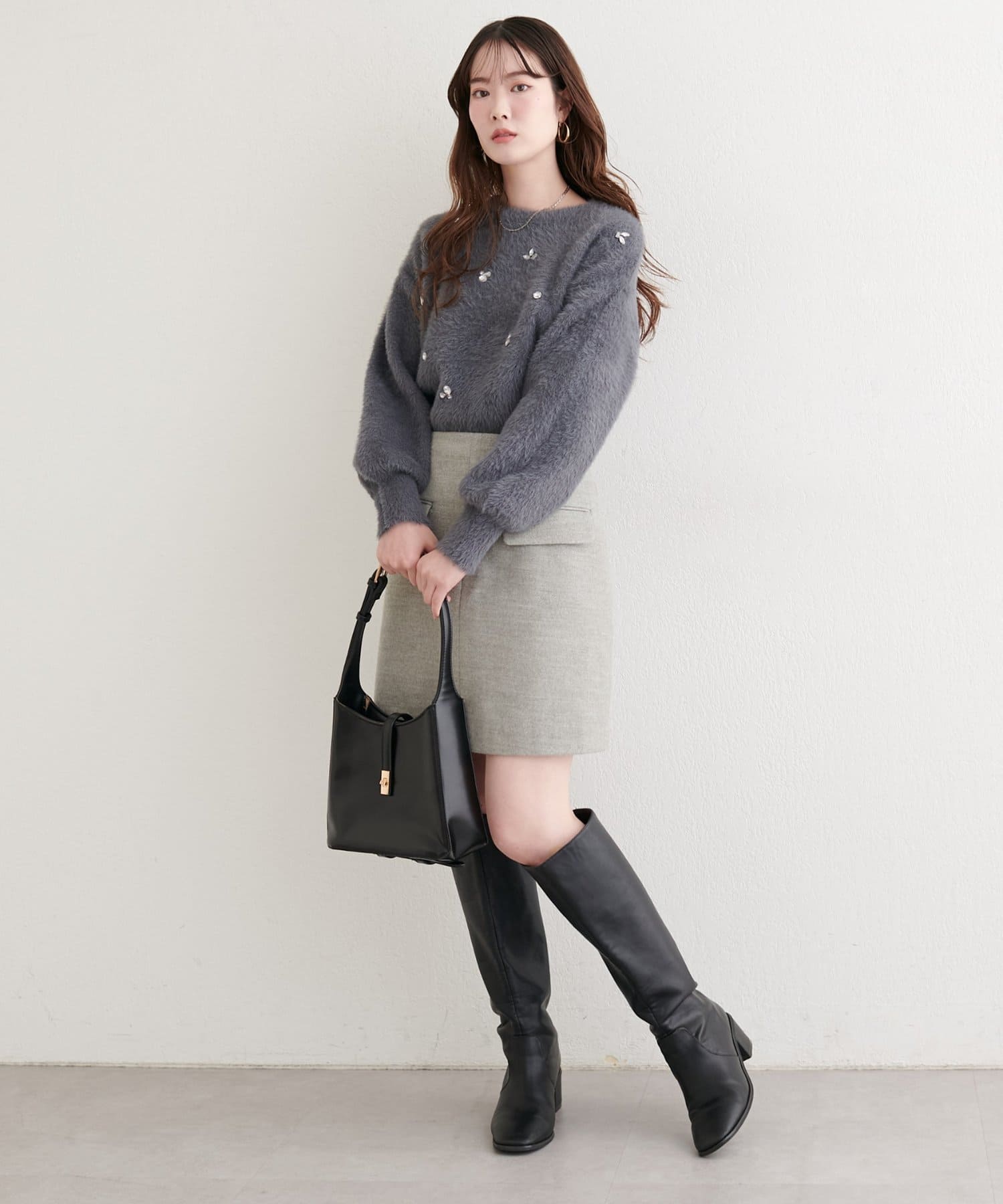 natural couture(ナチュラルクチュール) ふんわりシャギービジューニット