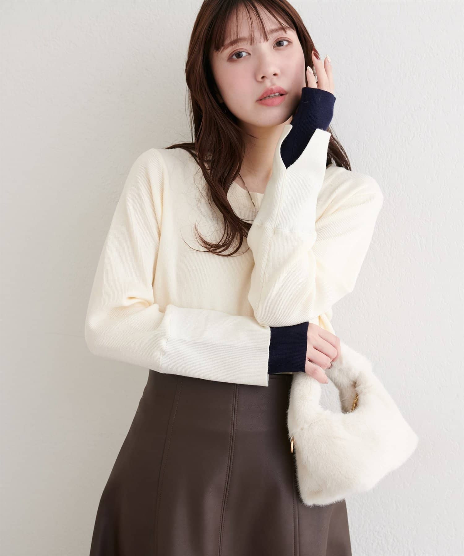 natural couture(ナチュラルクチュール) 袖口レイヤードニット