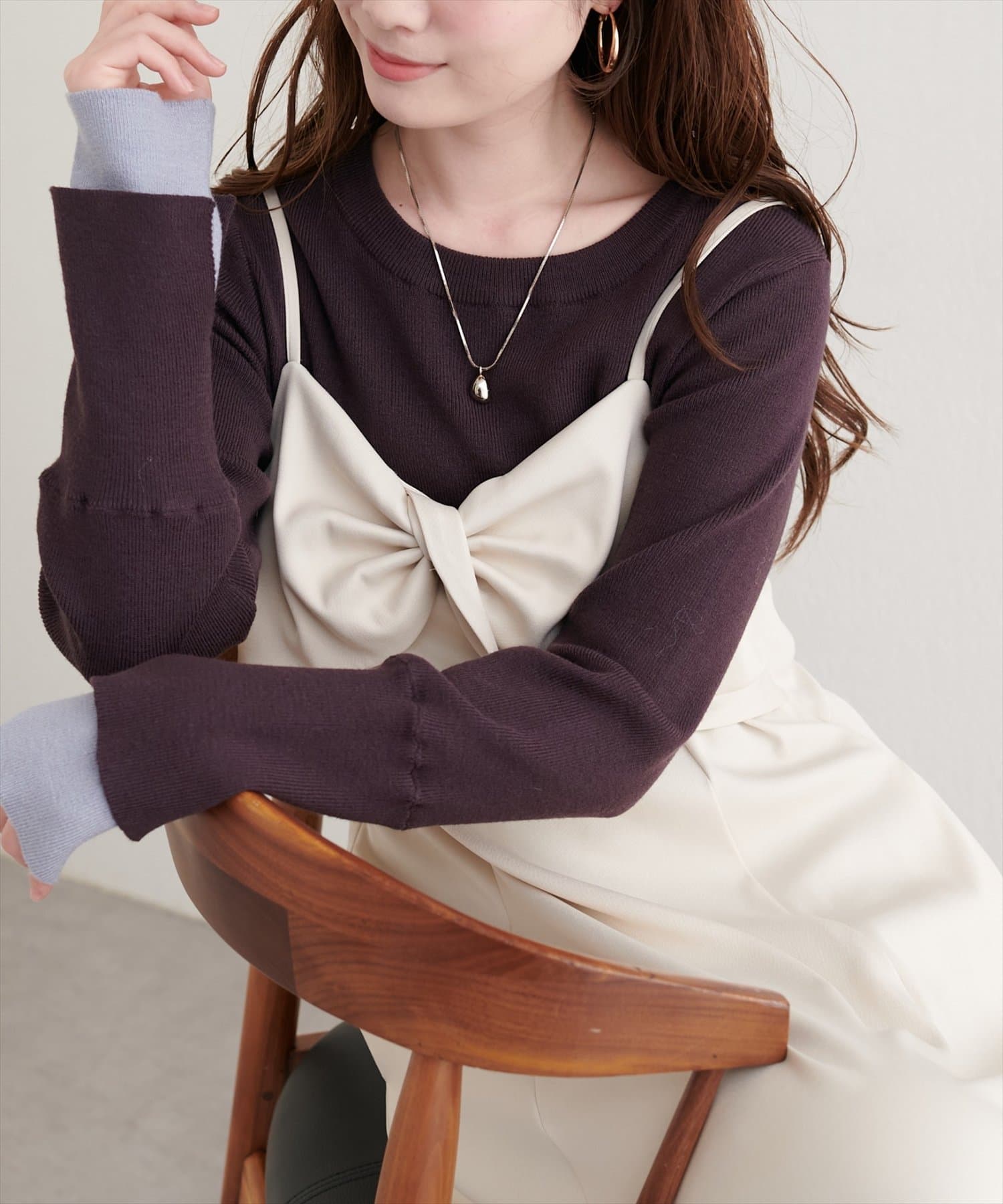 natural couture(ナチュラルクチュール) 袖口レイヤードニット