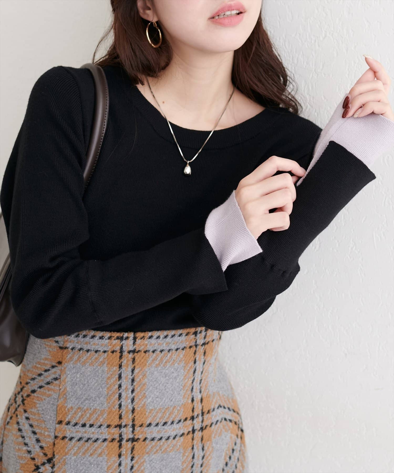 natural couture(ナチュラルクチュール) 袖口レイヤードニット