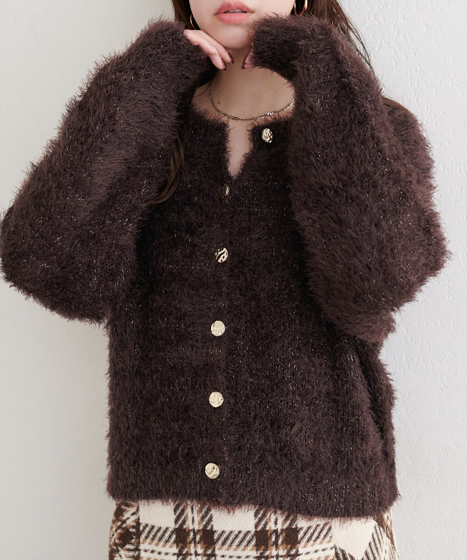 natural couture(ナチュラルクチュール) ラメフェザーボートネックニットプルオーバー