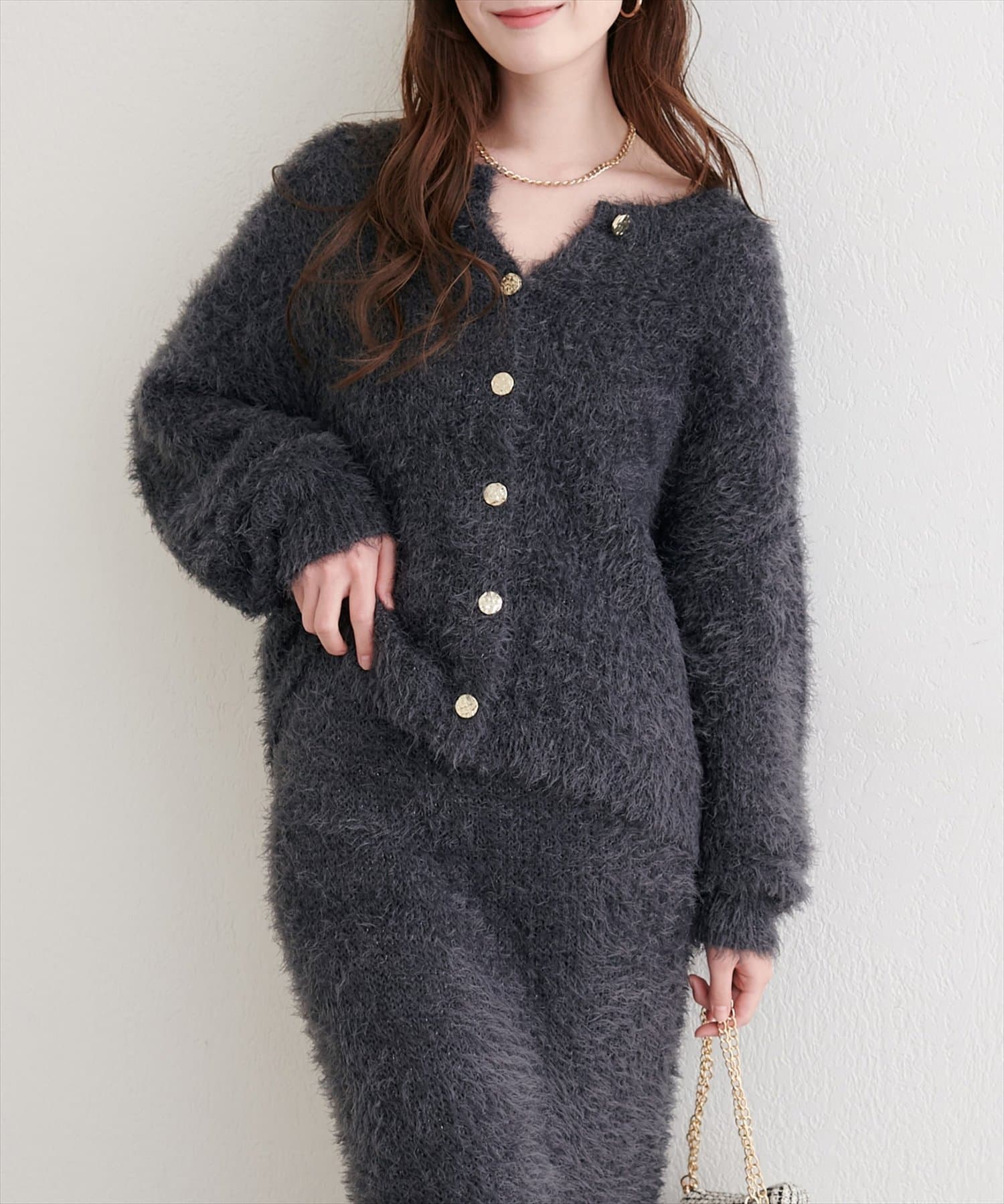 natural couture(ナチュラルクチュール) ラメフェザーボートネックニットプルオーバー