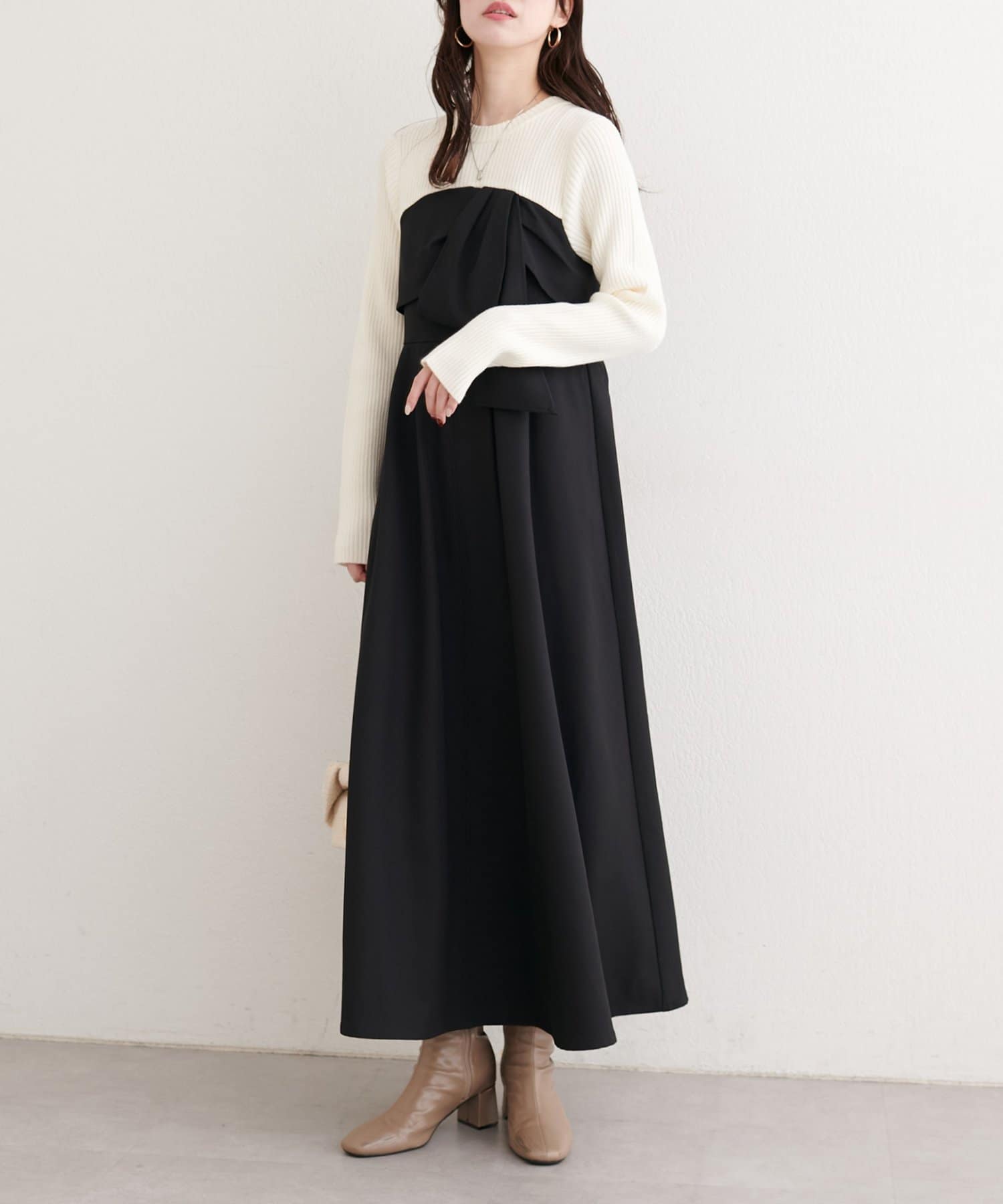 natural couture(ナチュラルクチュール) リボン風ドッキングワンピース