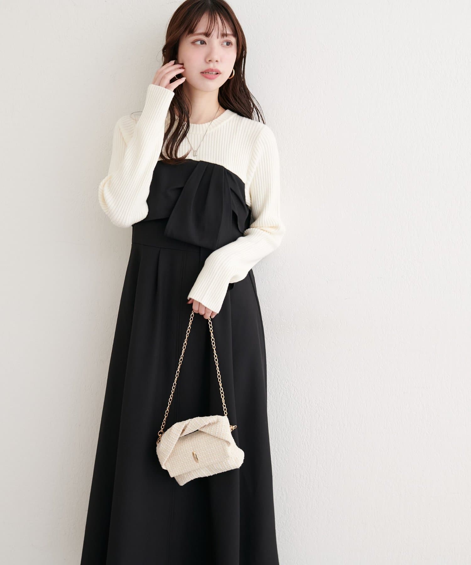 natural couture(ナチュラルクチュール) リボン風ドッキングワンピース