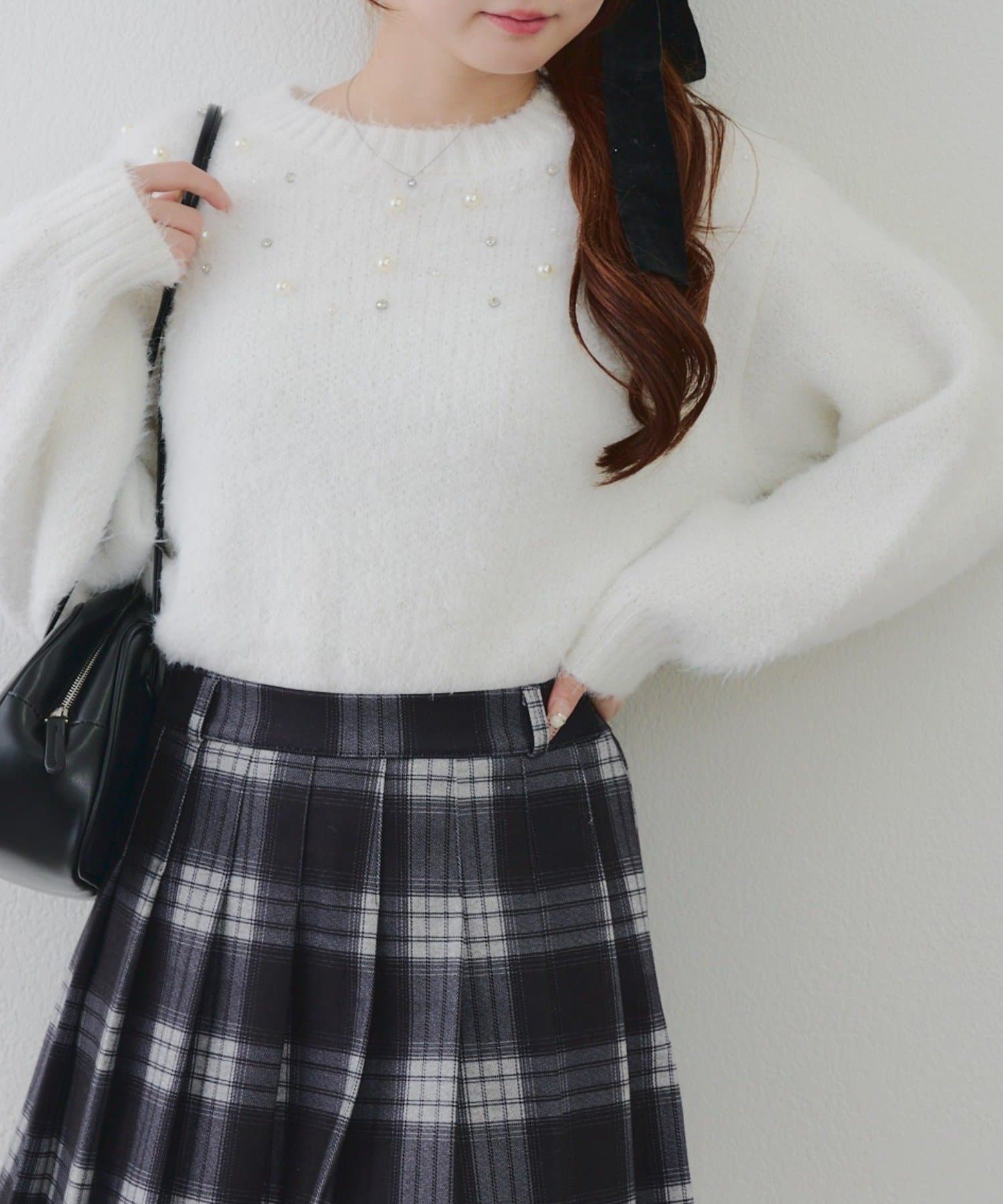 NICE CLAUP / OLIVE des OLIVE OUTLET(ナイスクラップ  / オリーブ デ オリーブ アウトレット) 【RMAF】ビジューパールフェザープルオーバー