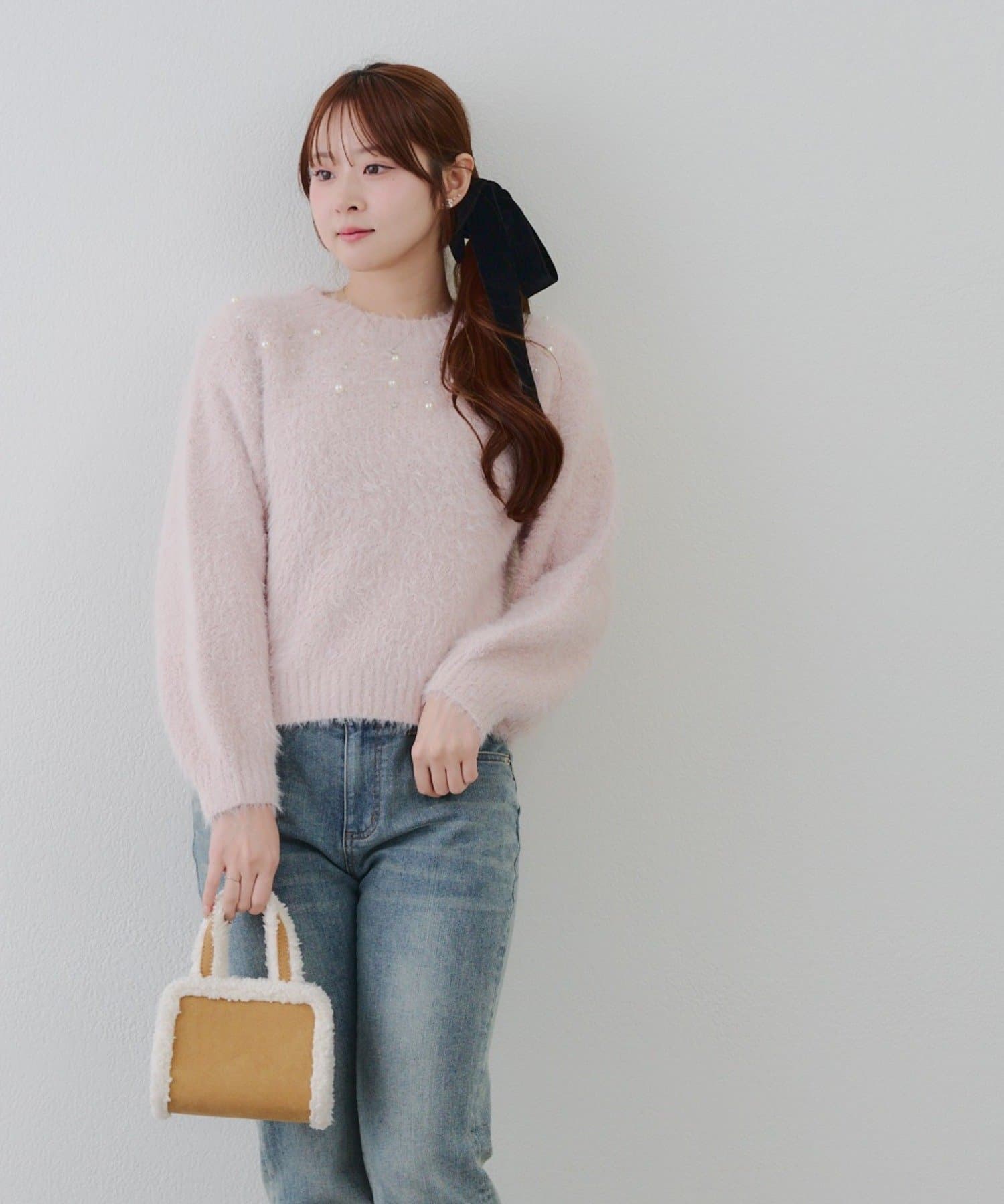 NICE CLAUP / OLIVE des OLIVE OUTLET(ナイスクラップ  / オリーブ デ オリーブ アウトレット) 【RMAF】ビジューパールフェザープルオーバー