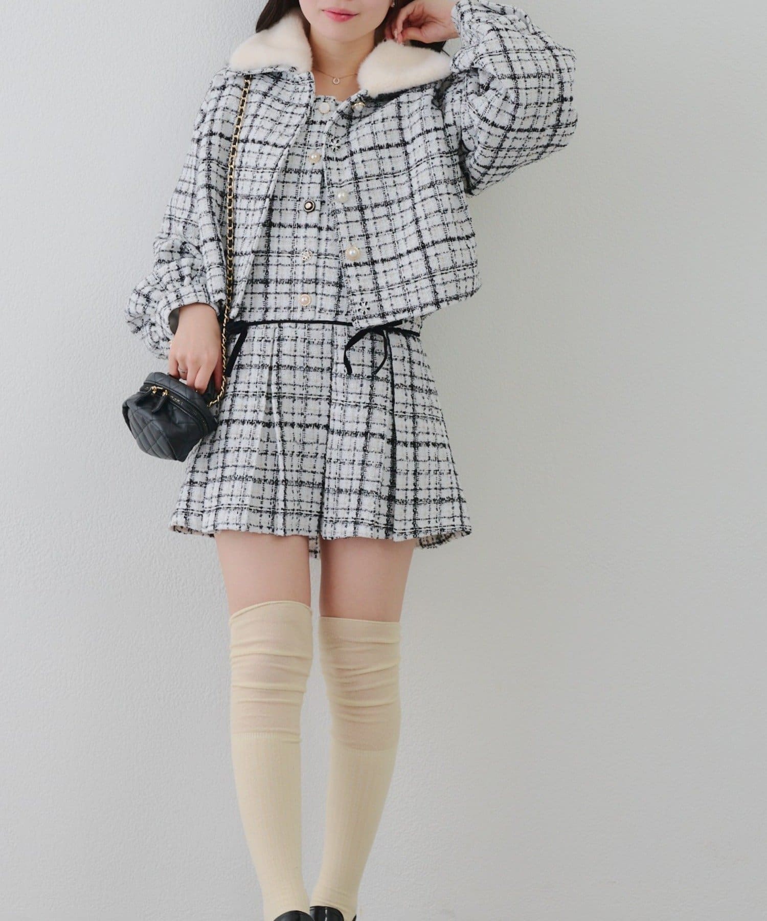 NICE CLAUP / OLIVE des OLIVE OUTLET(ナイスクラップ  / オリーブ デ オリーブ アウトレット) 【RMAF】ラメツイードミニ丈ジャンスカ