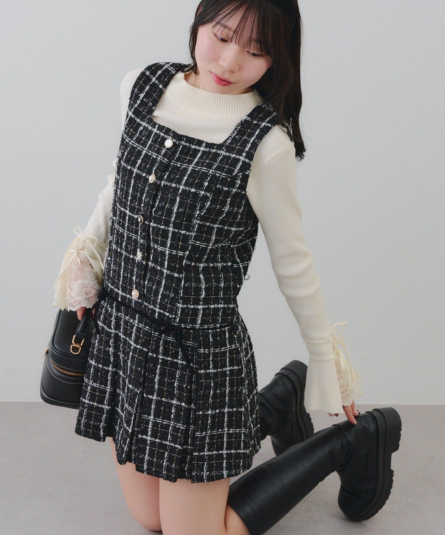 NICE CLAUP / OLIVE des OLIVE OUTLET(ナイスクラップ  / オリーブ デ オリーブ アウトレット) 【RMAF】ラメツイードミニ丈ジャンスカ