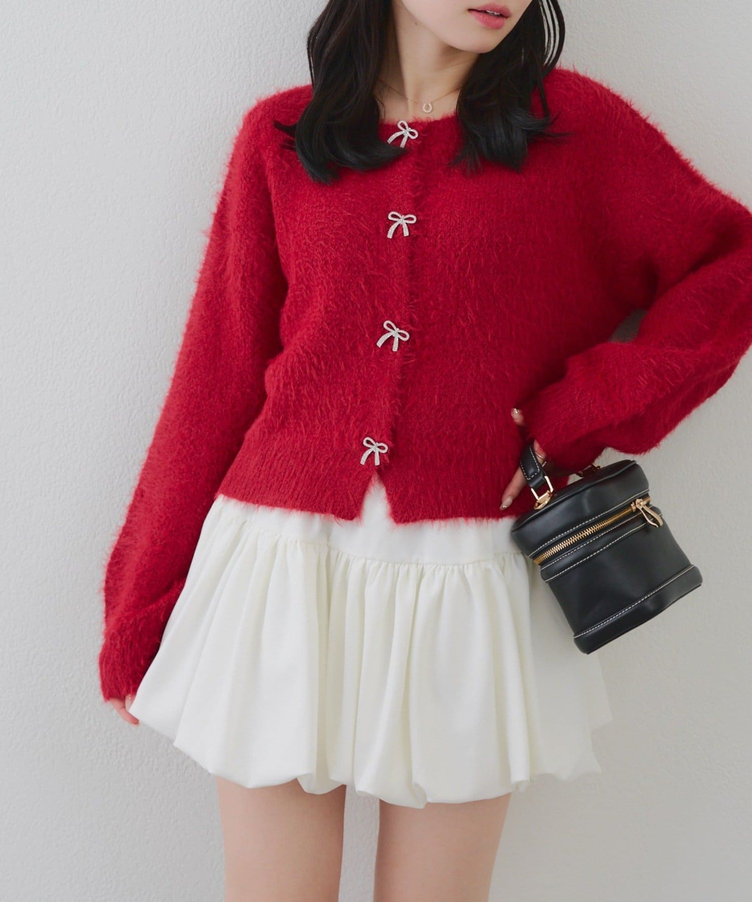 NICE CLAUP / OLIVE des OLIVE OUTLET(ナイスクラップ  / オリーブ デ オリーブ アウトレット) 【RMAF】】ビジューリボンカーデ