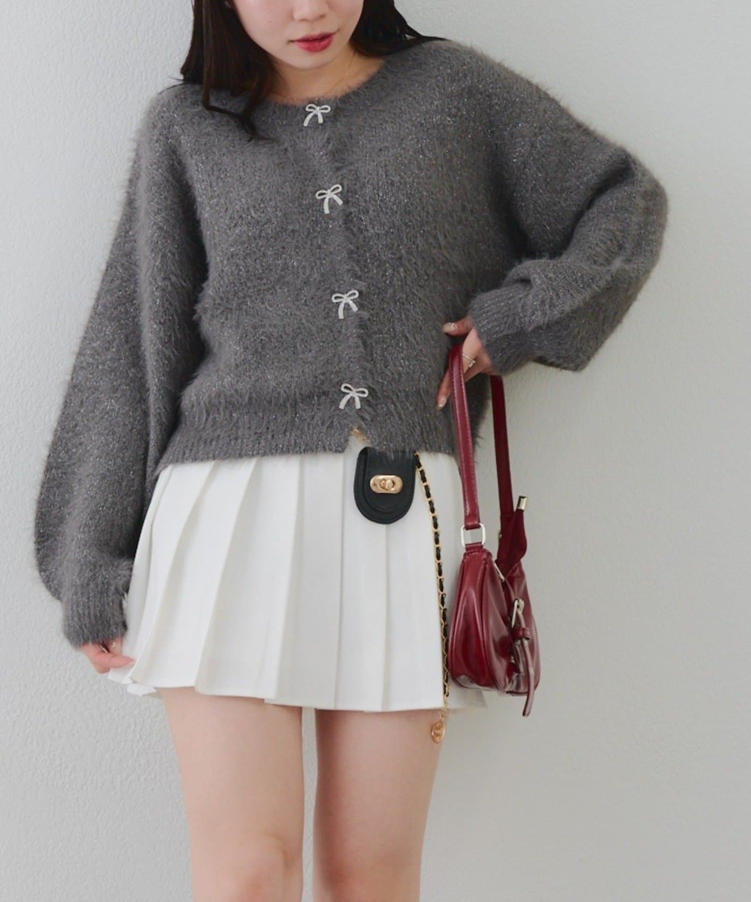 NICE CLAUP / OLIVE des OLIVE OUTLET(ナイスクラップ  / オリーブ デ オリーブ アウトレット) 【RMAF】】ビジューリボンカーデ