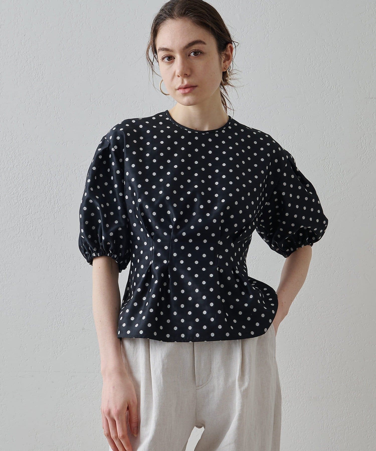 Drawing Numbers(ドローイングナンバーズ) 《セットアップ対応可》ドットジャガードバルーンブラウス