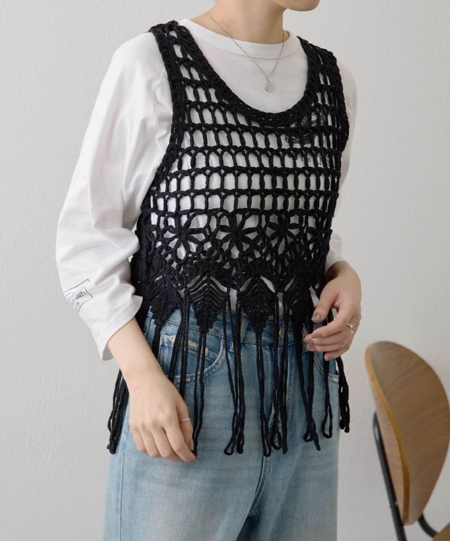 ear PAPILLONNER(イア パピヨネ) 《透け感/レイヤード》マクラメベスト【SUM1 STYLE(スミスタイル)】