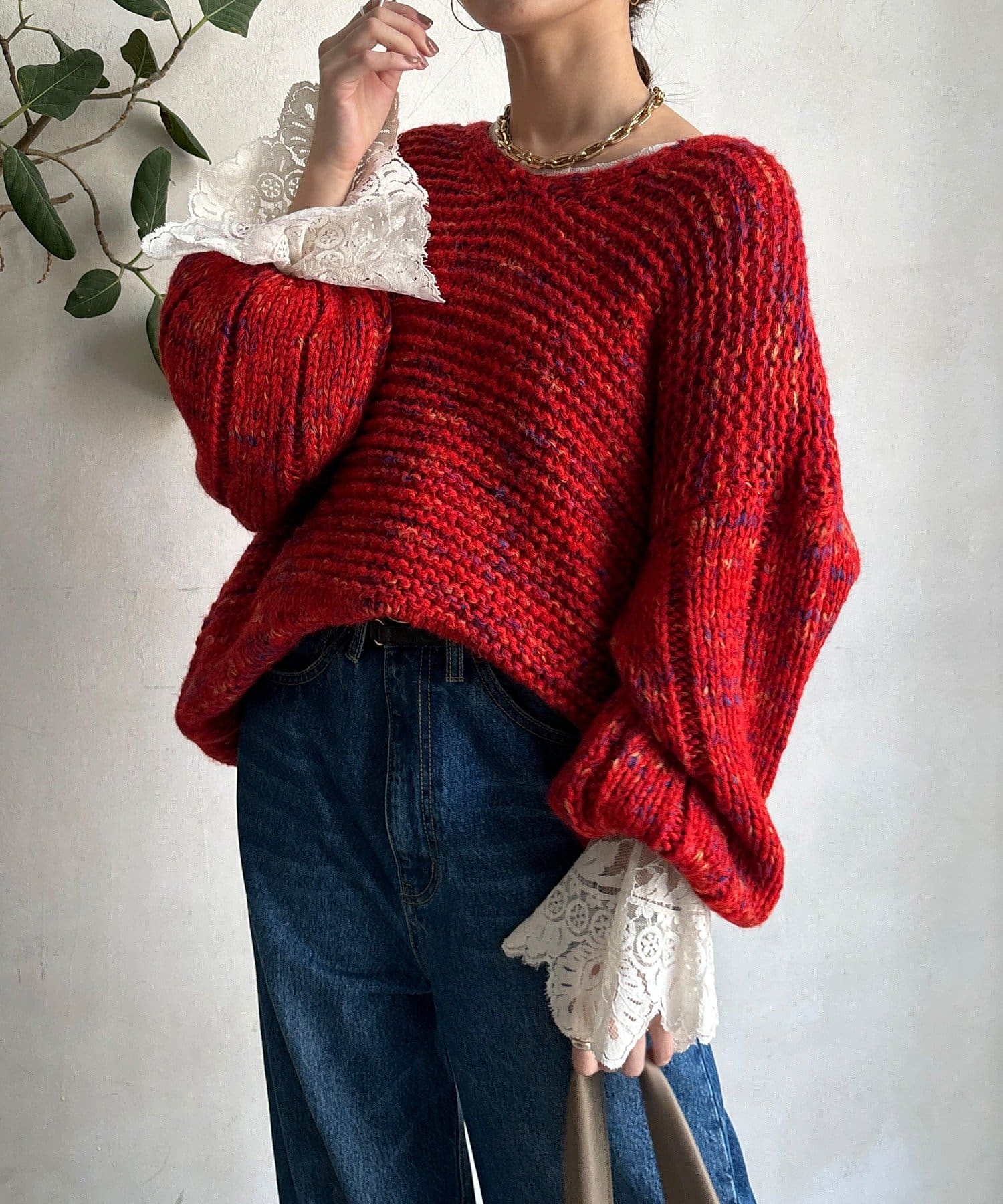 DOUDOU(ドゥドゥ) MIXヤーンVネックプルオーバー