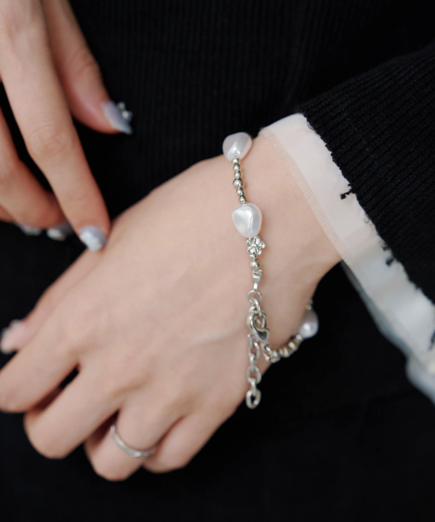 Kastane(カスタネ) 【fiw.】パール×フラワーチェーンブレス