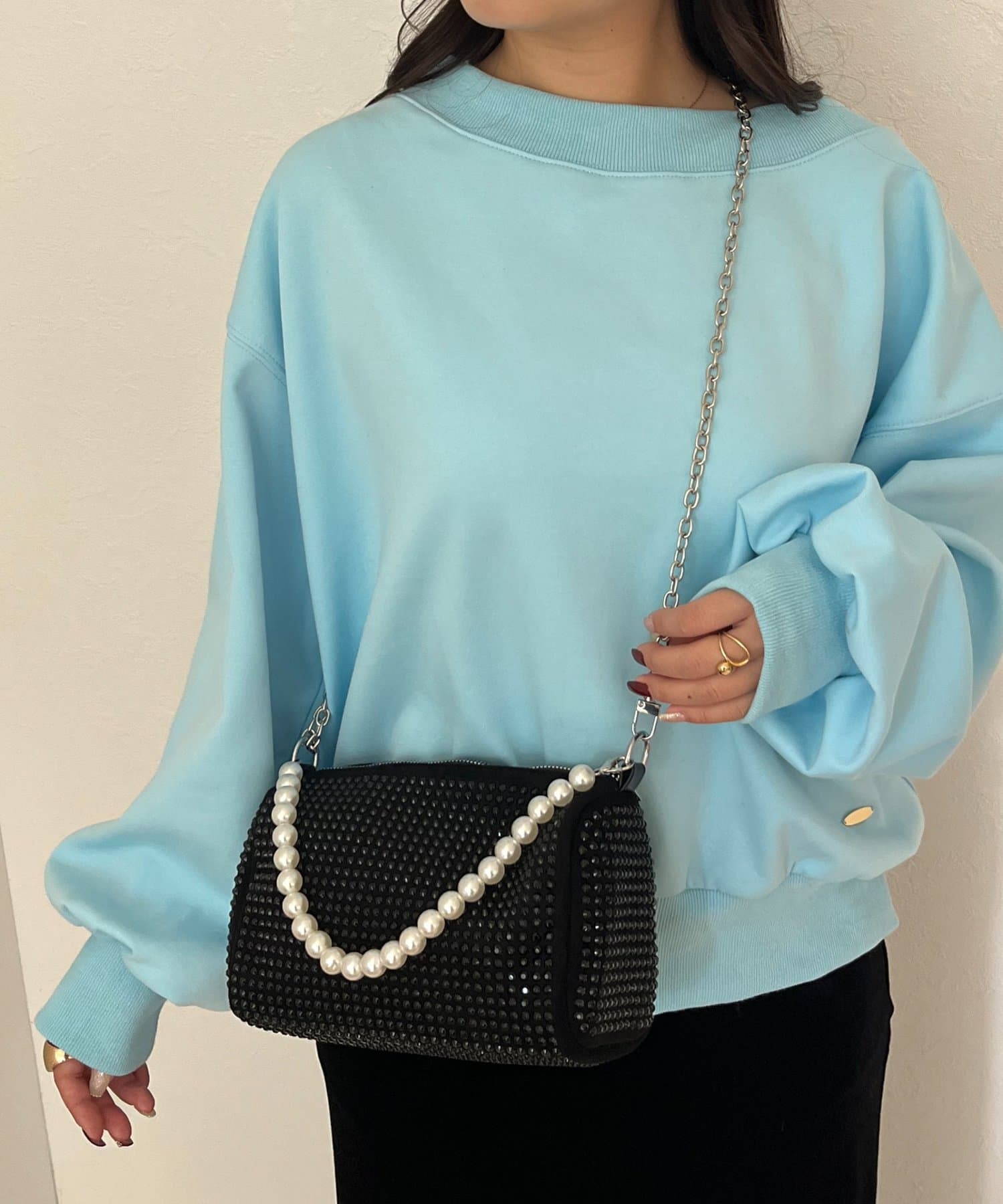 prose verse(プロズヴェール) 【2way】パールハンドルラインストーンショルダーバッグ