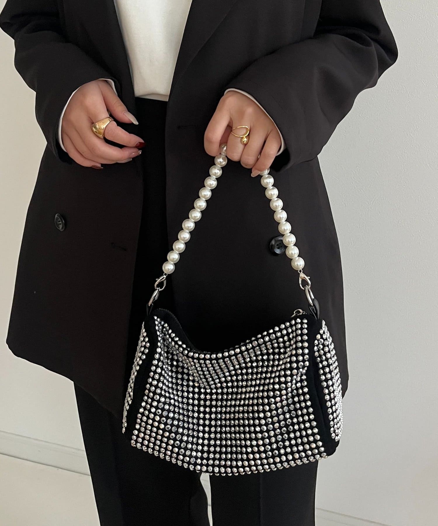 prose verse(プロズヴェール) 【2way】パールハンドルラインストーンショルダーバッグ