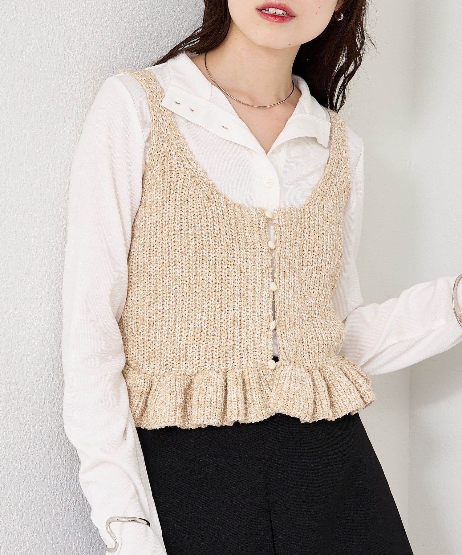 mystic(ミスティック) メランジニットフリルビスチェ